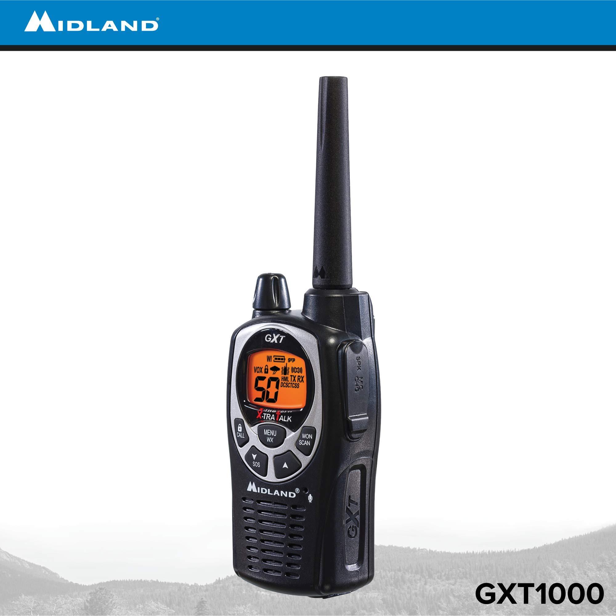 Midland Midland GXT1000VP4 50 Channel GMRS Two-Way Radio - Up to 36 Mile Range Walkie Talkie - Black/Silver (Pack of 6)