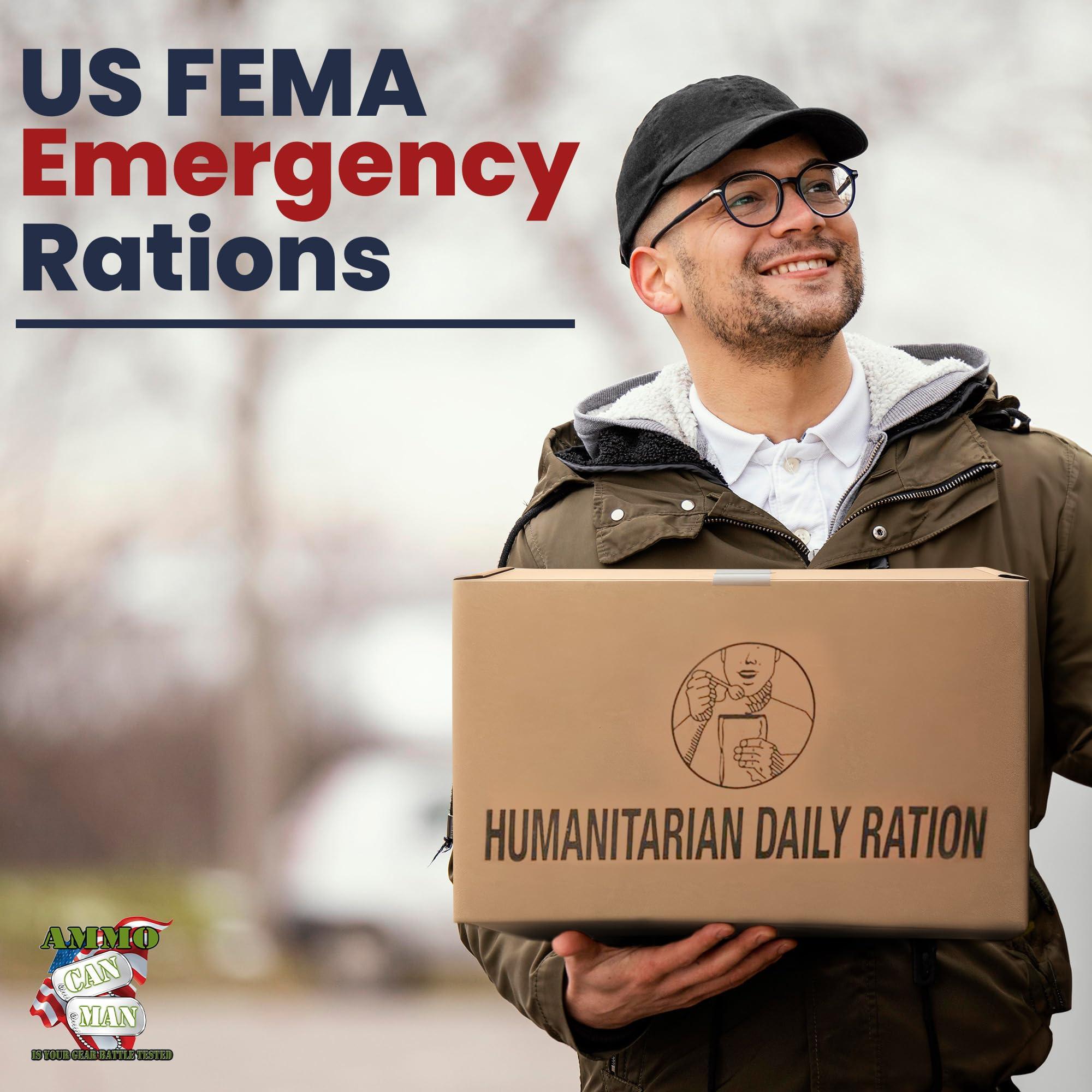 Ammo Can Man Humanitarian Daily Ration MRE Case 5 US FEMA Emergency rations MRE Varieties - Low Sodium Pre cooked w/Entree, Side Dishes for Hunting, Camping & More, 10 pack, Inspection Date 1/2024 or Better.