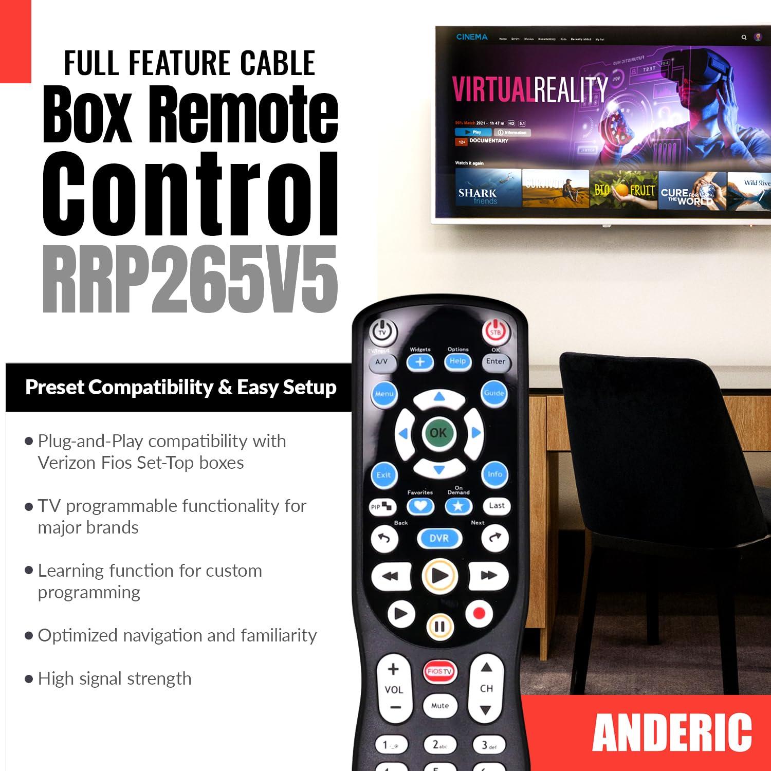 Anderic ANDERIC RRP265V5 Replacement Remote Control Compatible with Verizon FiOS 2-Device, Version 2/3/4/5 RC2655007/01, Work with All FiOS Systems and Set Top Boxes Replacement Controller
