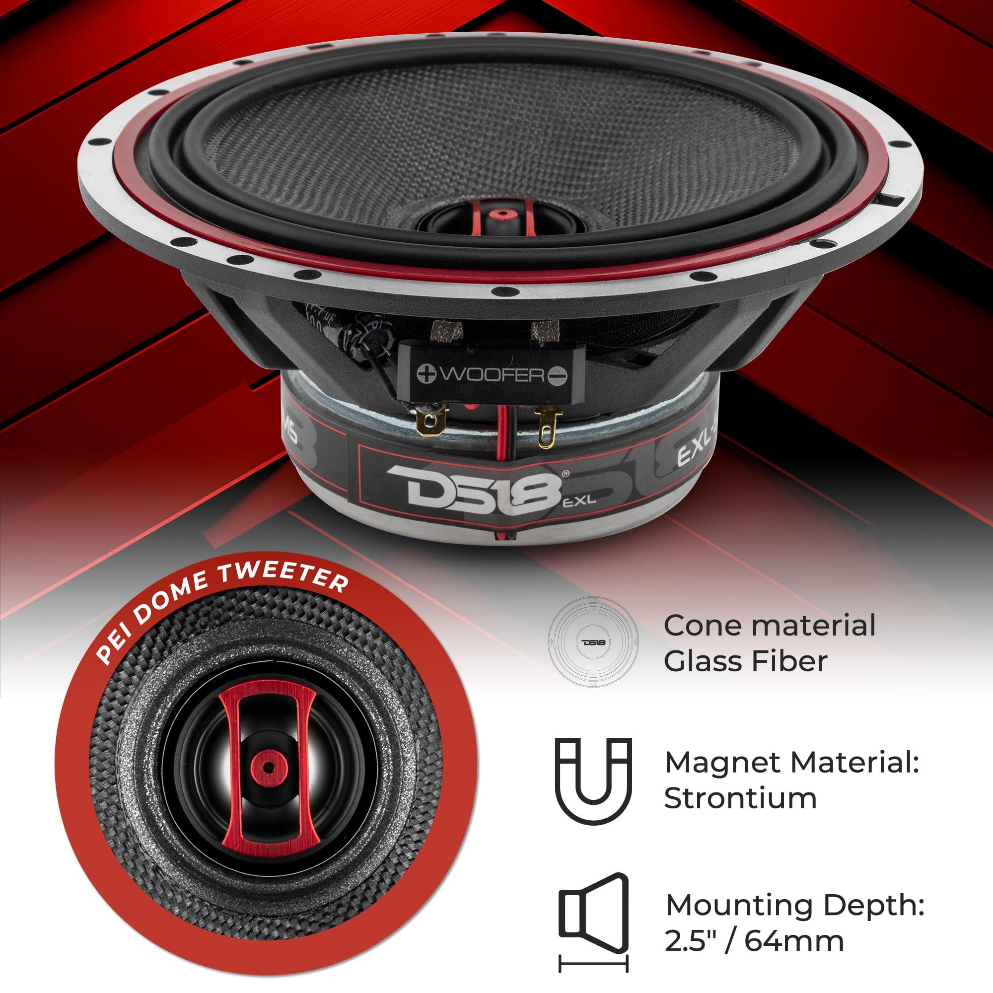 DS18 DS18 EXL-SQ6.5 6.5\" Car Speaker High Sound Quality Fiber Glass Cone 2-Way Coaxial Speaker -3Ohms- Sleek Compact Design with Chrome Finish - Superior Bass Response - 400 WATTS Max - Set of 2