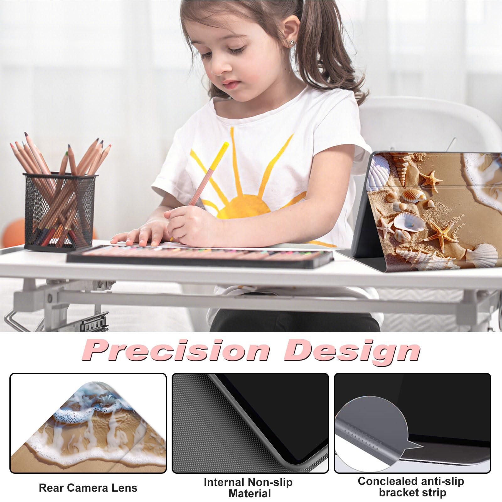 Mxfdegf Case for Samsung Galaxy Tab E 9.6 (SM-T560/T561/T567V),Slim Lightweight Smart Shell Stand Cover with Auto Wake/Sleep Case for 9.6" Samsung Galaxy Tab E 9.6 T560 Tablet,Seashells Starfishes Beach