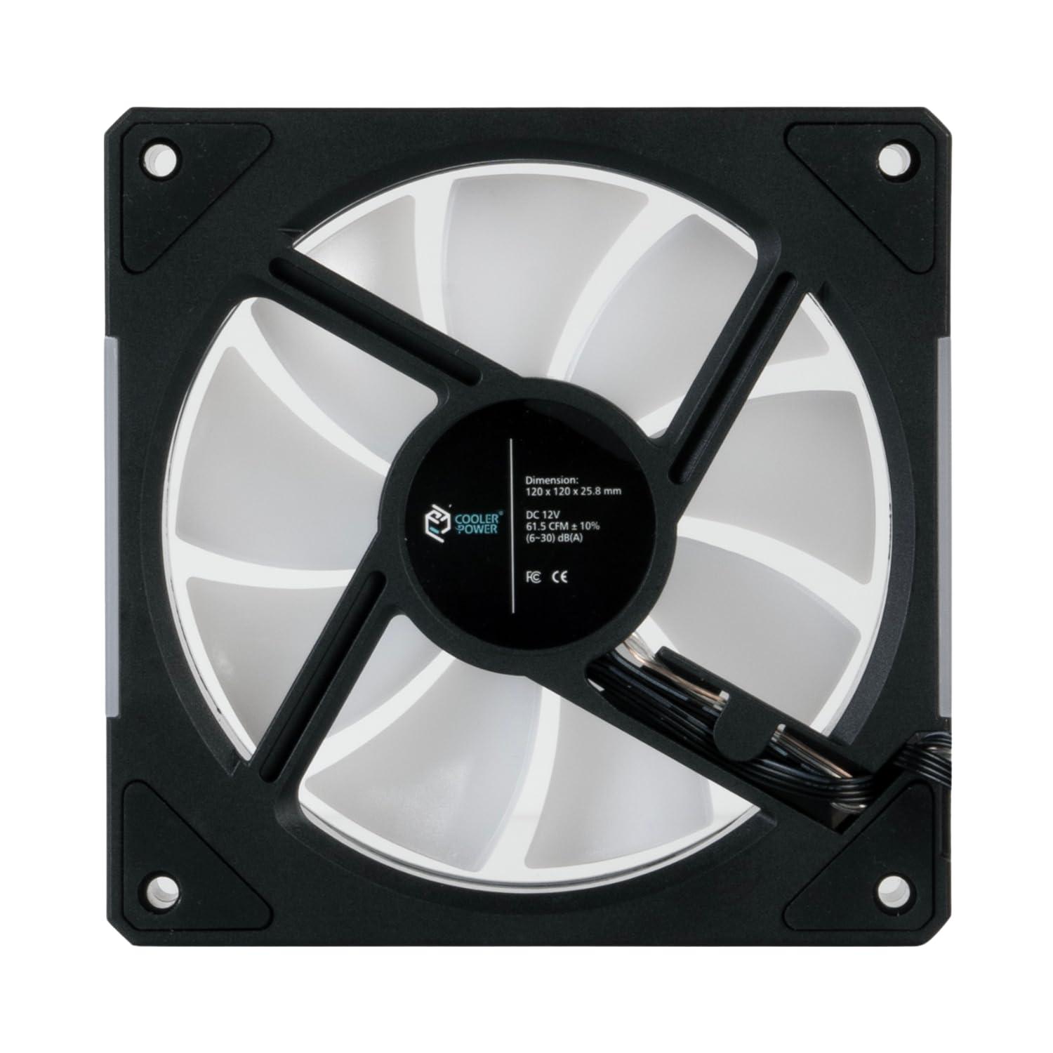 Cooler Power Cooler Power 120mm Black Mirror RGB Fans, Premium PC Fans, High Airflow, Ultra-Quiet Speed Control (PWM), Universal RGB SYNC(Aura, Fusion, Mystic) (Black, 3 Pack)