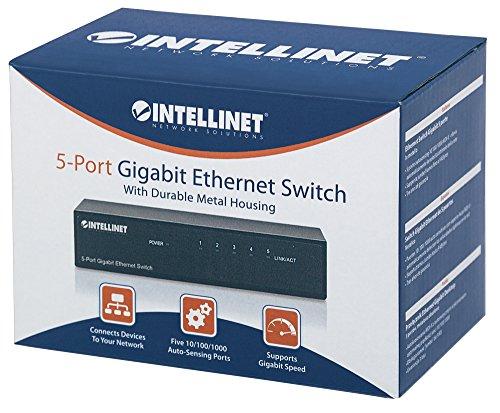 Intellinet Network Solutions Intellinet 5-Port Gigabit Ethernet Network Switch, Ethernet Splitter - Unmanaged | Plug & Play | Auto Traffic Optimization | Fanless Metal Housing - for Computer Networking Hub, Desktop – 530378