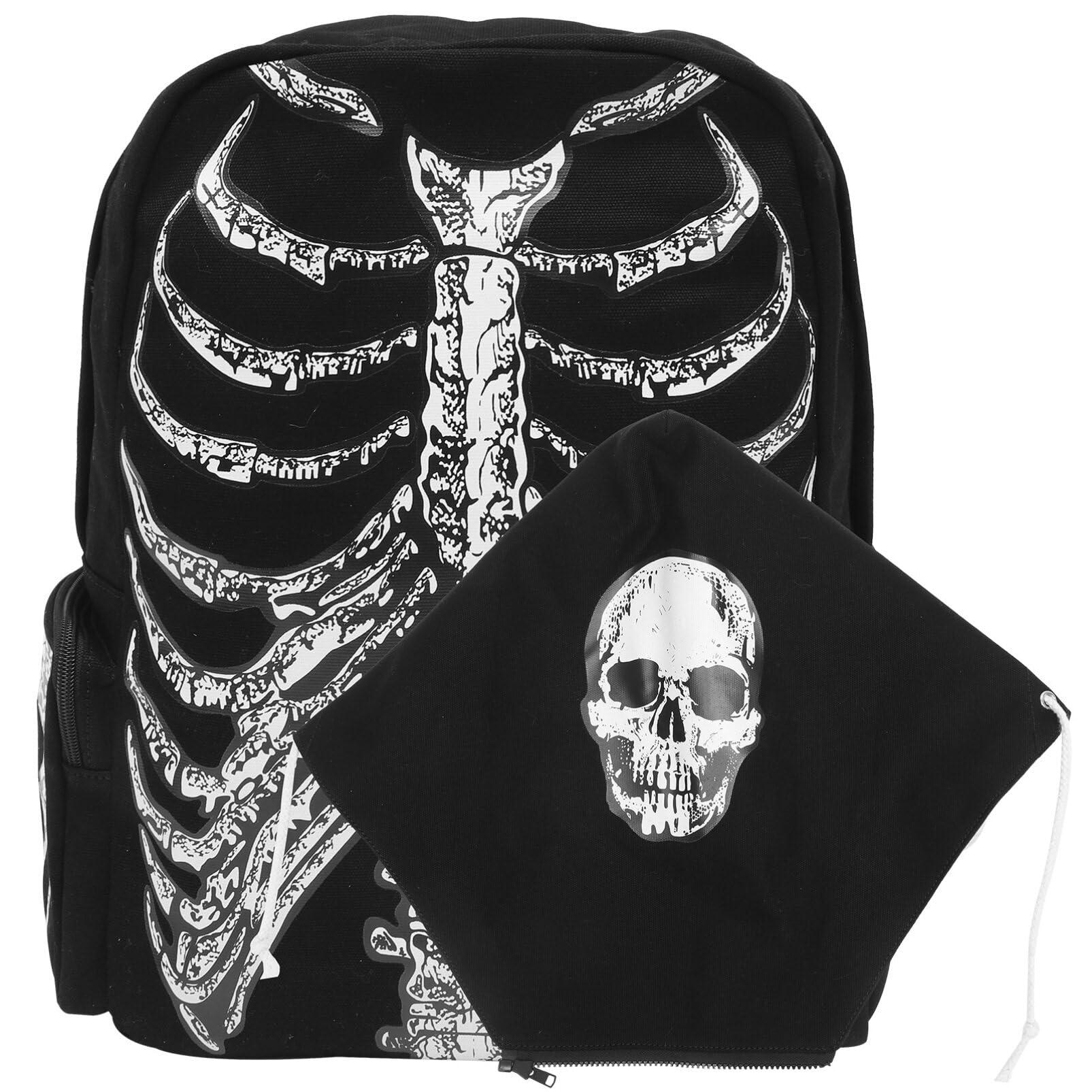 VALICLUD VALICLUD Punk Style Shoulder Bag Gothic Backpack Ribcage Skeleton Canvas Skull Laptop Bag Halloween Goth Accessories for Men Women Canvas Casual Daypack