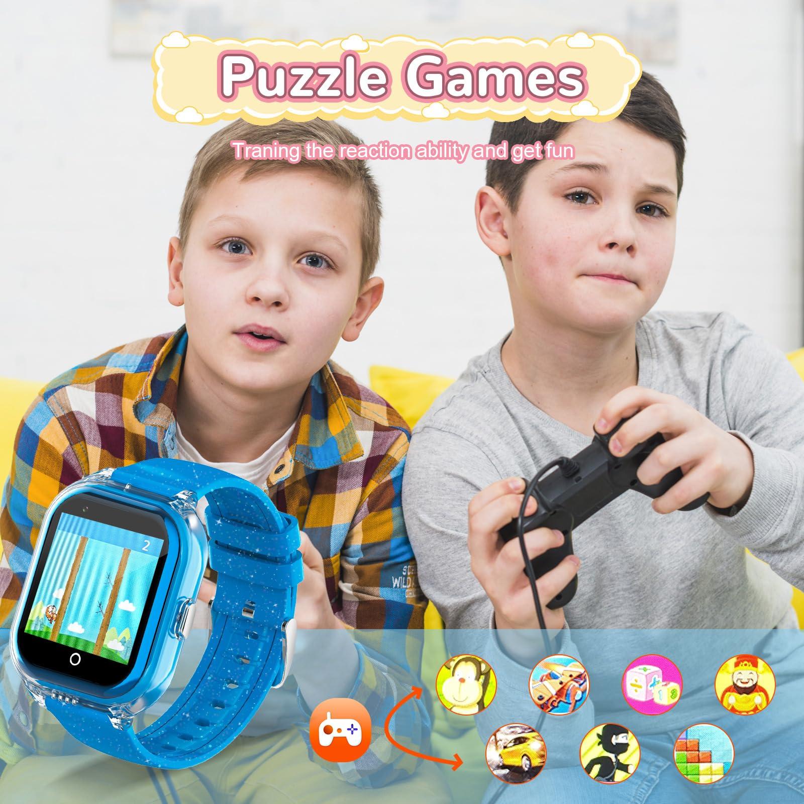 Getfitsoo Wonlex 4G Cellular Kids Smart Watch (SIM Card Include), GPS Tracker Phone Watch Support Video Call, Voice Chat, SOS, Camera, Pedometer, Games, Alarm, Best Gift for Boys Girls Aged 3-10(Blue)