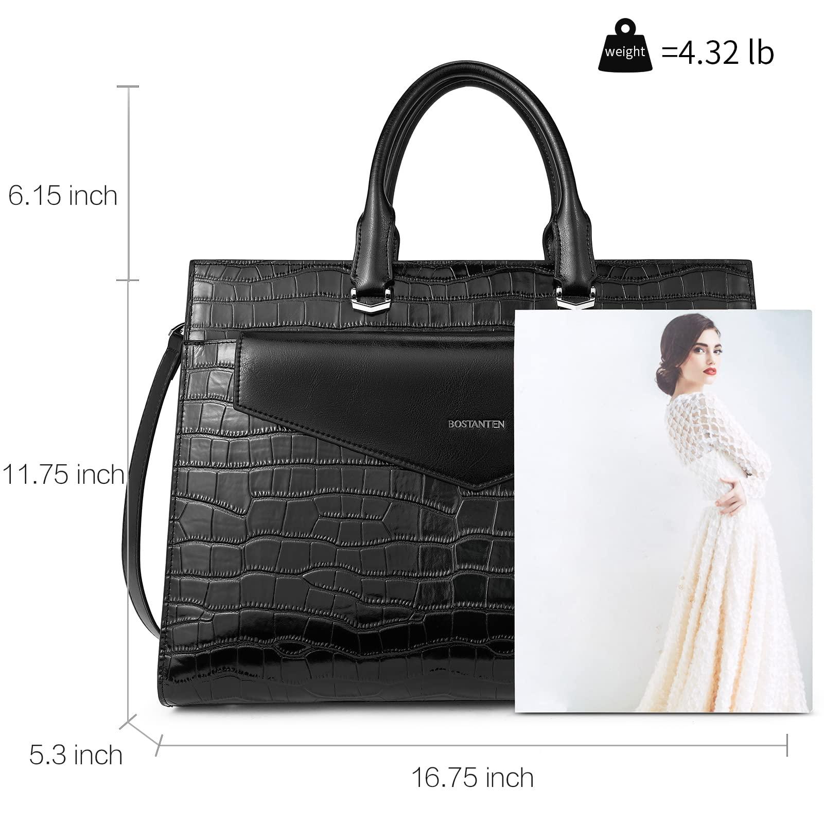 BOSTANTEN BOSTANTEN Laptop Briefcase for Women 15.6 Inch Tote Bag Genuine Leather Handbag Crocodile Pattern Work Bussiness Bag