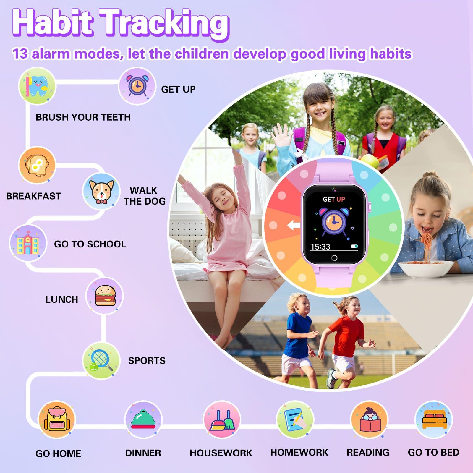 Vakzovy Kids Smart Watch with HD Touchscreen, 26 Games, Camera, Video, Music Player, Pedometer - Educational Gift for Girls Ages 6-12