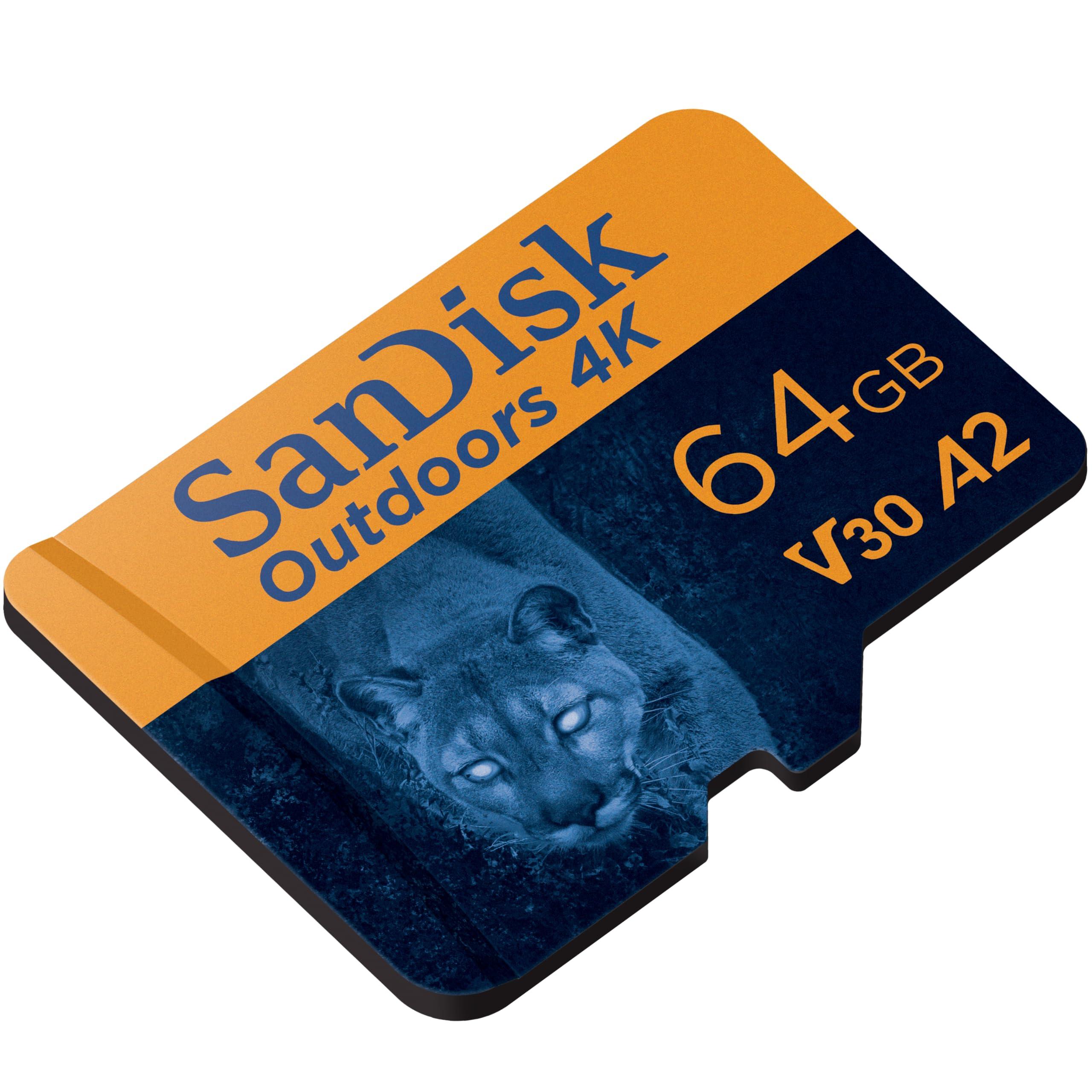 SanDisk SanDisk 64GB 2-Pack Outdoors 4K microSDXC UHS-I Memory Card (2x64GB) with SD Adapter - Up to 170MB/s, 4K, C10, U3, V30, A2, Trail Camera Micro SD Card - SDSQXAH-064G-GN6VT