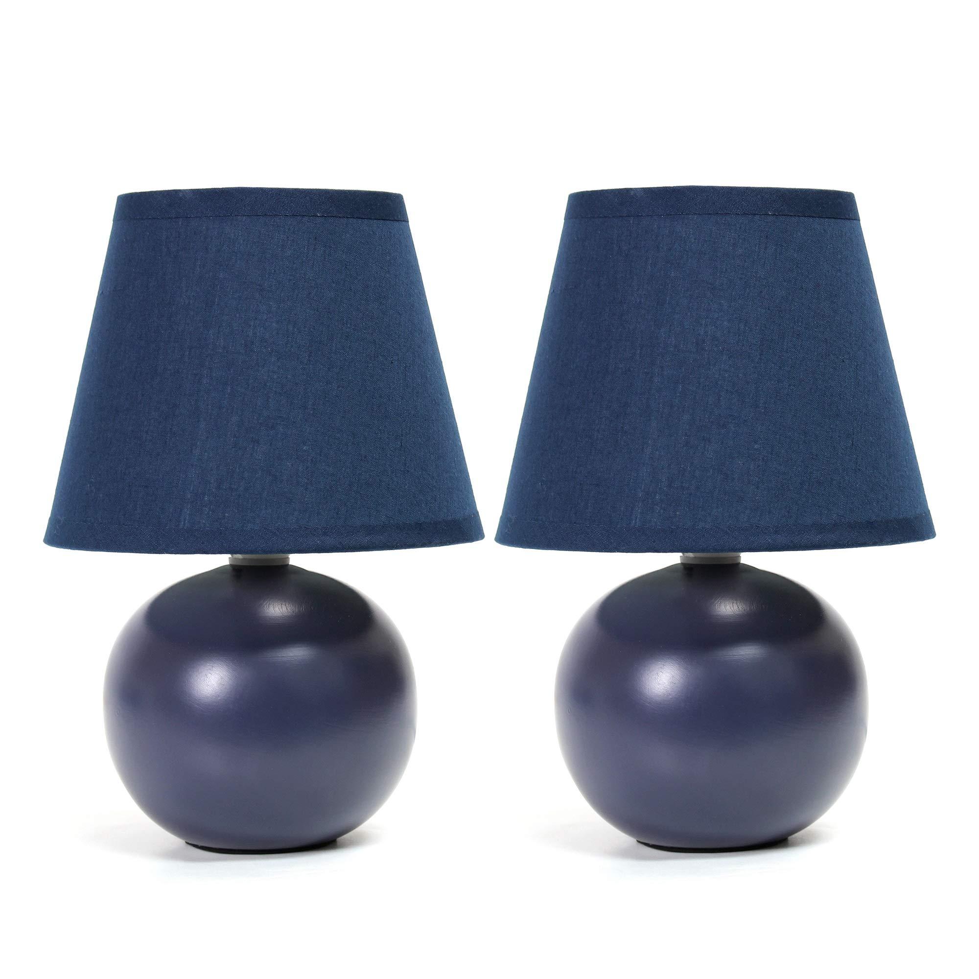 Simple Designs Simple Designs LT2008-BLU-2PK Mini Ceramic Globe Table Lamp 2 Pack Set with Matching Fabric Shade, Blue