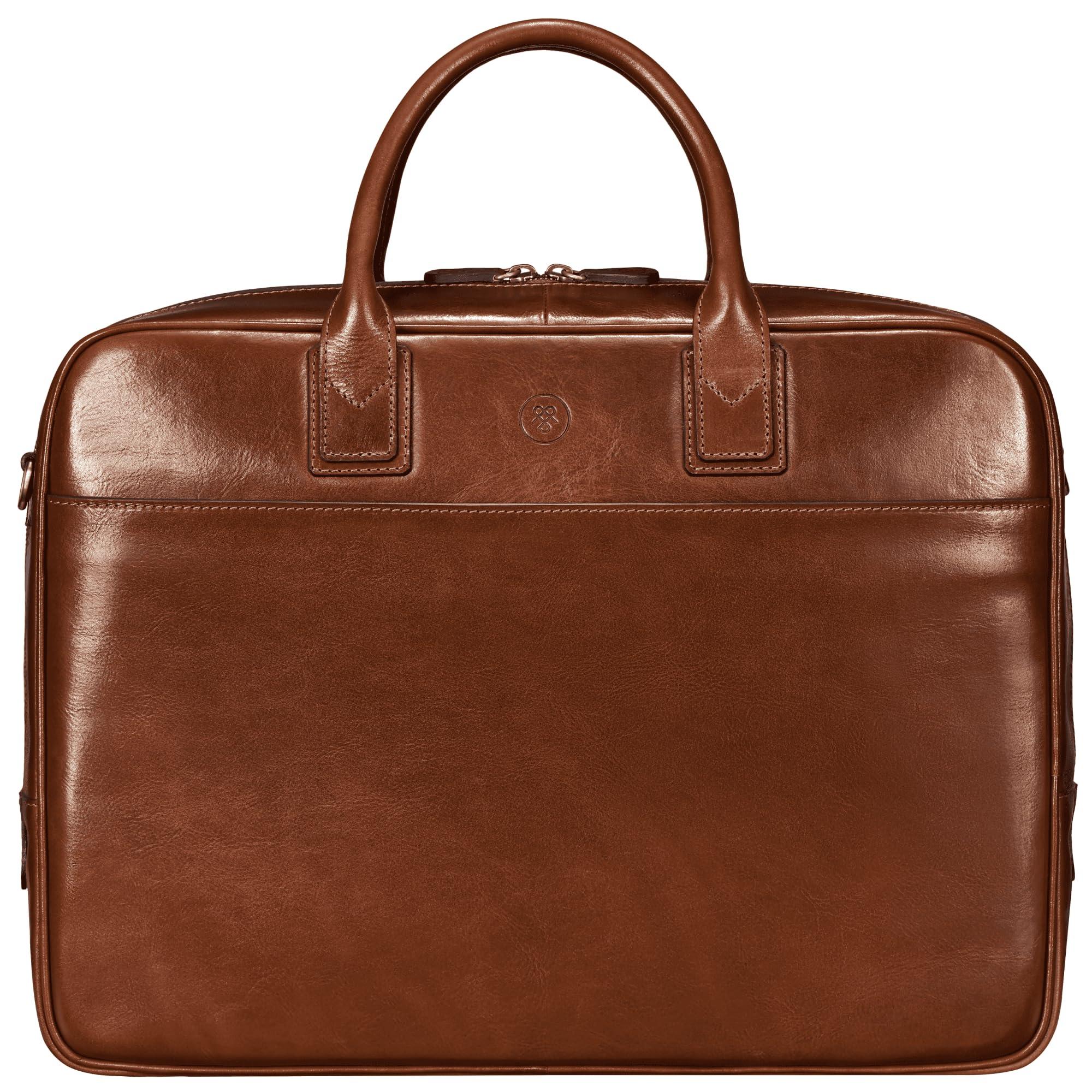 Maxwell Scott Bags Maxwell Scott - Mens Luxury Large Leather 16\" / 17\" Laptop Business Bag with Zip Opening - The Calvino Large - Chestnut Tan