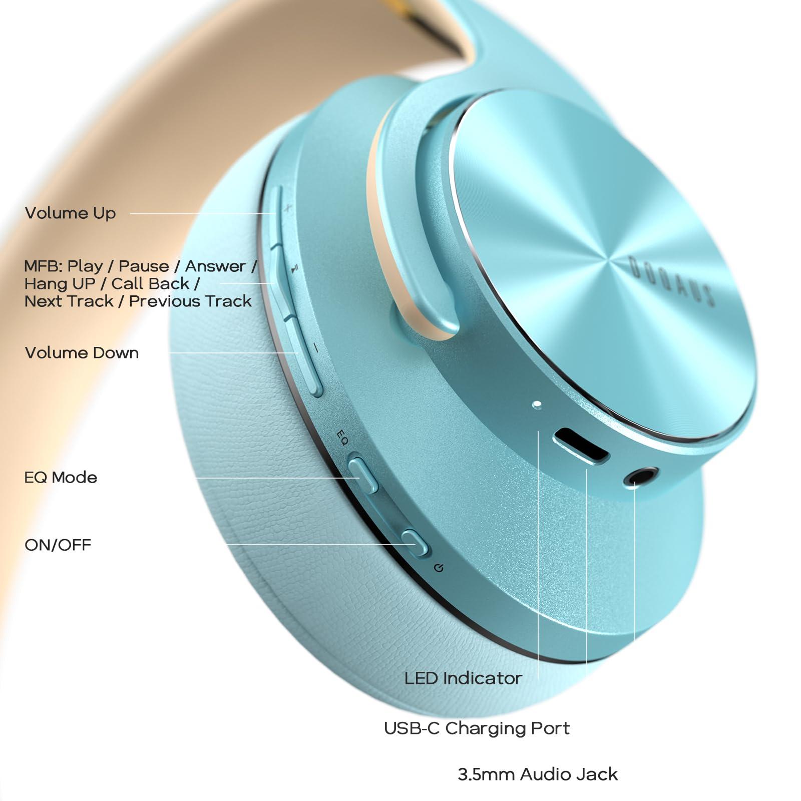 DOQAUS DOQAUS Bluetooth Headphones Over Ear, 90 Hours Playtime Wireless Headphone with 3 EQ Modes, Noise Isolating HiFi Stereo with Deep Bass, Microphone, Soft Earpads for Cellphone/PC