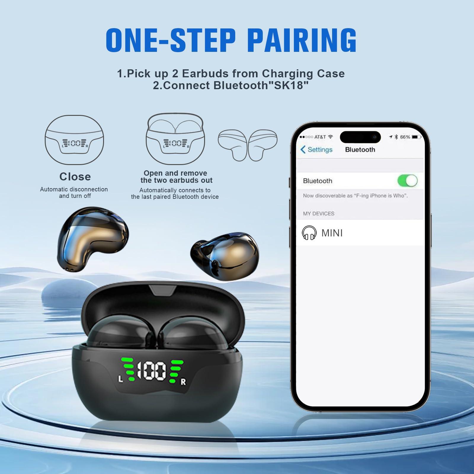 Loluka Invisible Smallest Mini Earbuds Wireless Bluetooth Ear Buds for Small Ears Canals, Discreet Low Profile Spy Earpiece Wireless Tiny Micro Hidden Earbuds with Microphone Small Headphones for Work-Black