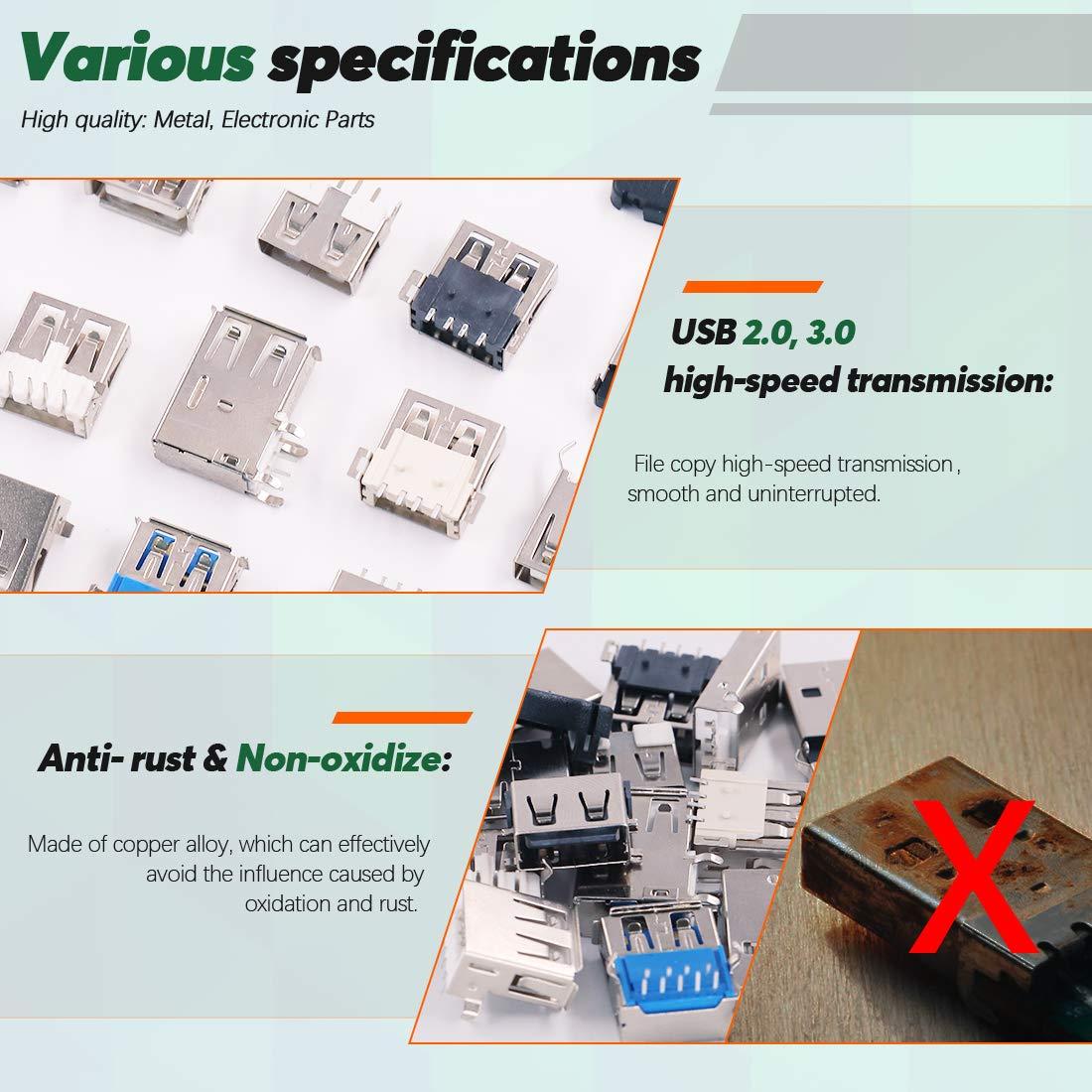 Keadic Keadic 180PCS Micro USB Female Socket Male Socket, USB 2.0, 3.0 Male Female Jack Socket Connector Set Includes Micro USB Type B 5 Pin T Port Male Connector, 9-Pin Male Port Connectors