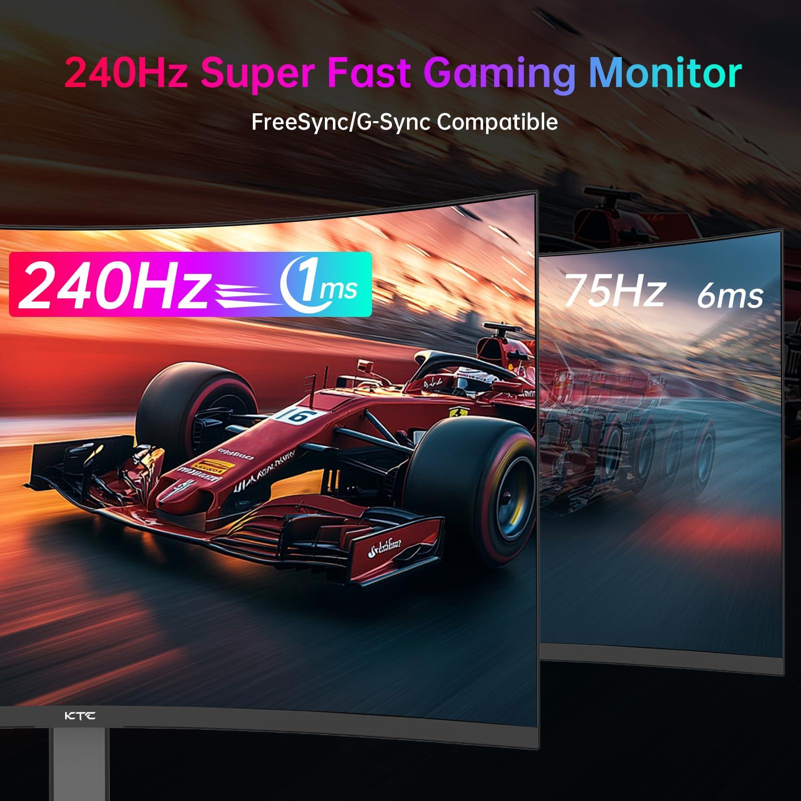 KTC KTC 32 Inch 240Hz Curved Gaming Monitor, 2K 1440P Computer PC Monitor with 1000R 1ms Frameless, Adaptive Sync,122% sRGB, HDMI, DisplayPort, Tilt Adjustable, H32S25E