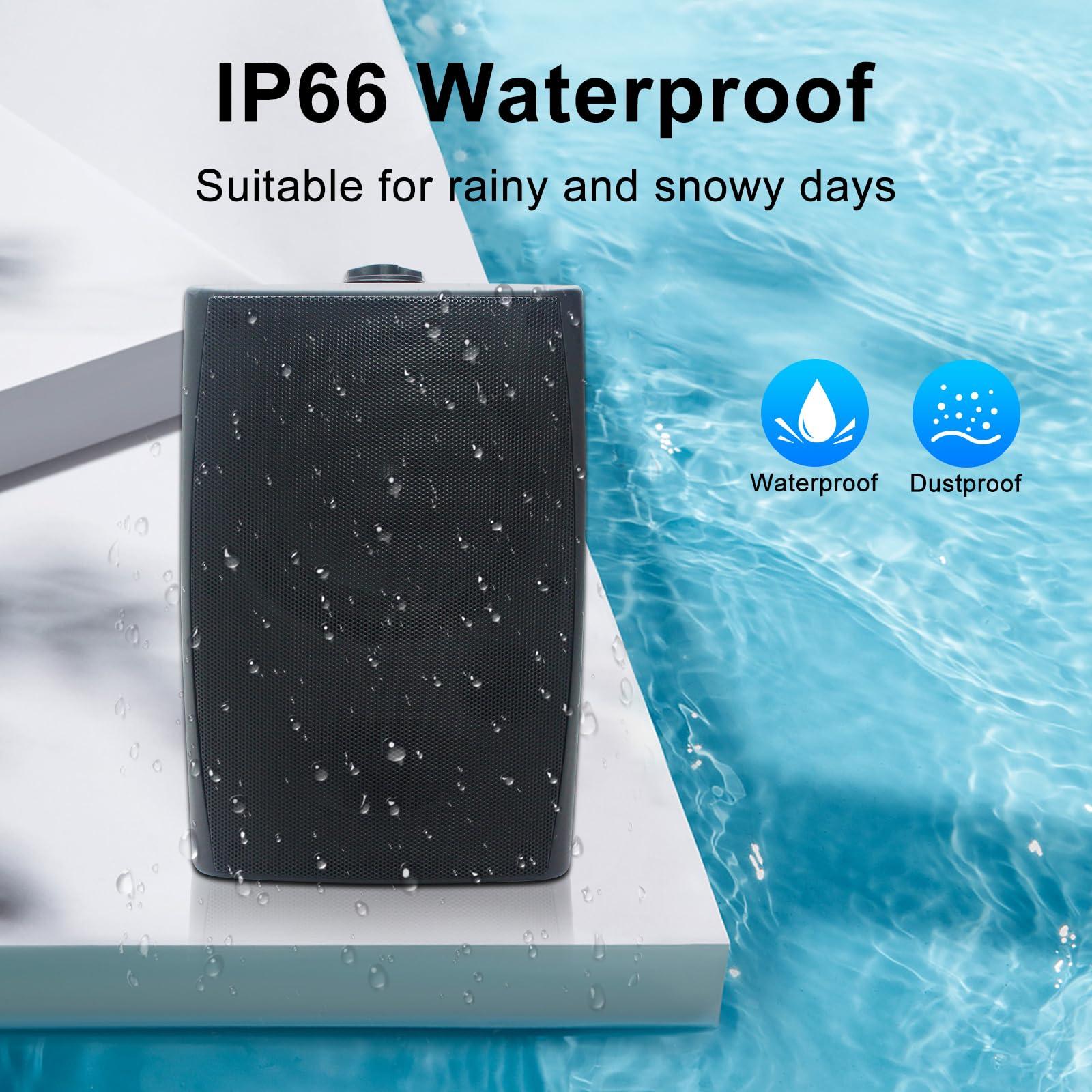 Herdio Herdio 6.5 Inches Indoor Outdoor Bluetooth Speakers Waterproof Wired 400 Watts with Powerful Bass,2 Way Wall Mount Speakers All-Weather Durability for Patio Home Deck Porch Backyard(Pair,Black)