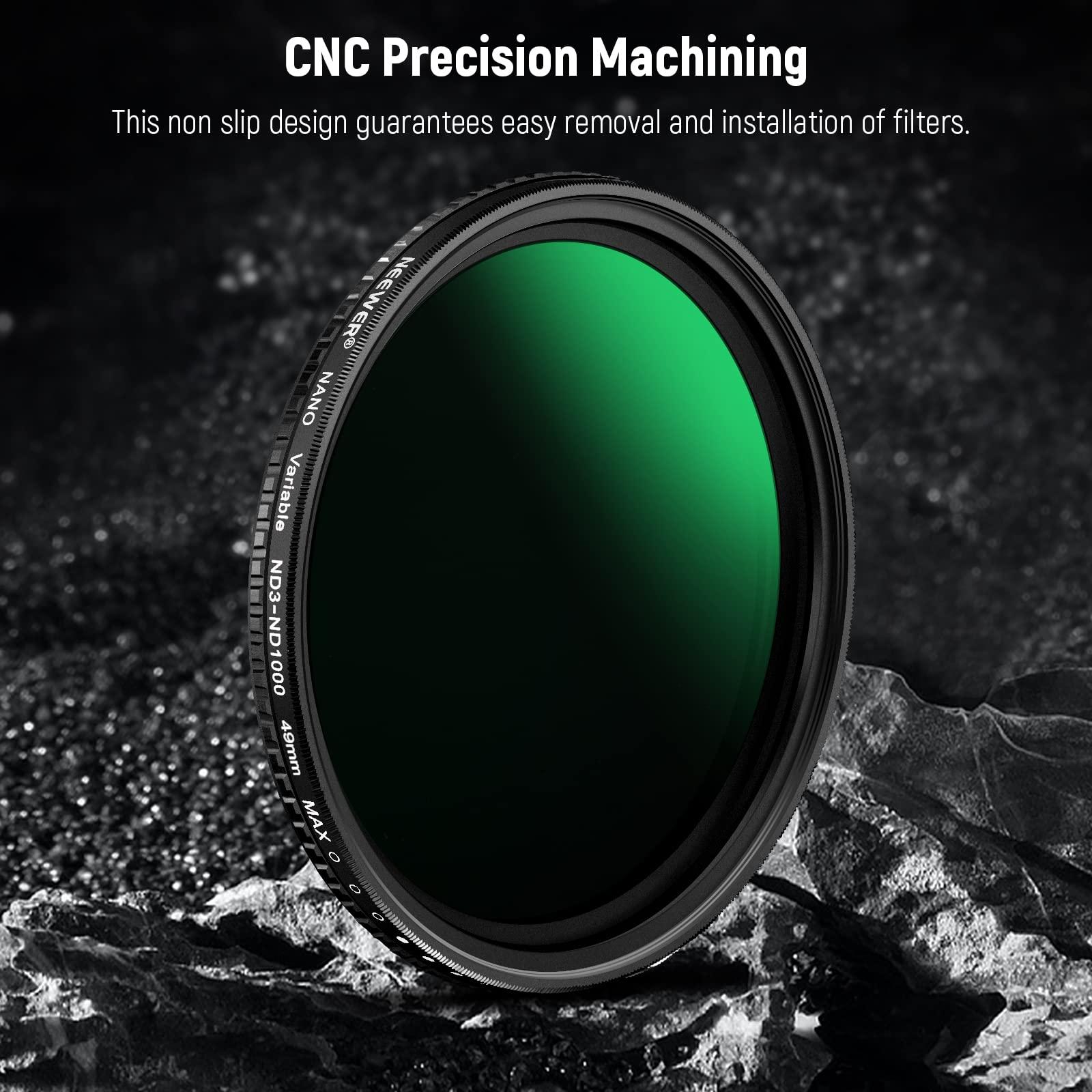 NEEWER NEEWER 49mm Variable ND Filter ND3-ND1000, 1.5-10 Limited Stops Neutral Density Filter with HD Optical Glass & Double Sided 30 Layer Nano Coatings, Water Repellent/Scratch Resistant/Aluminum Frame