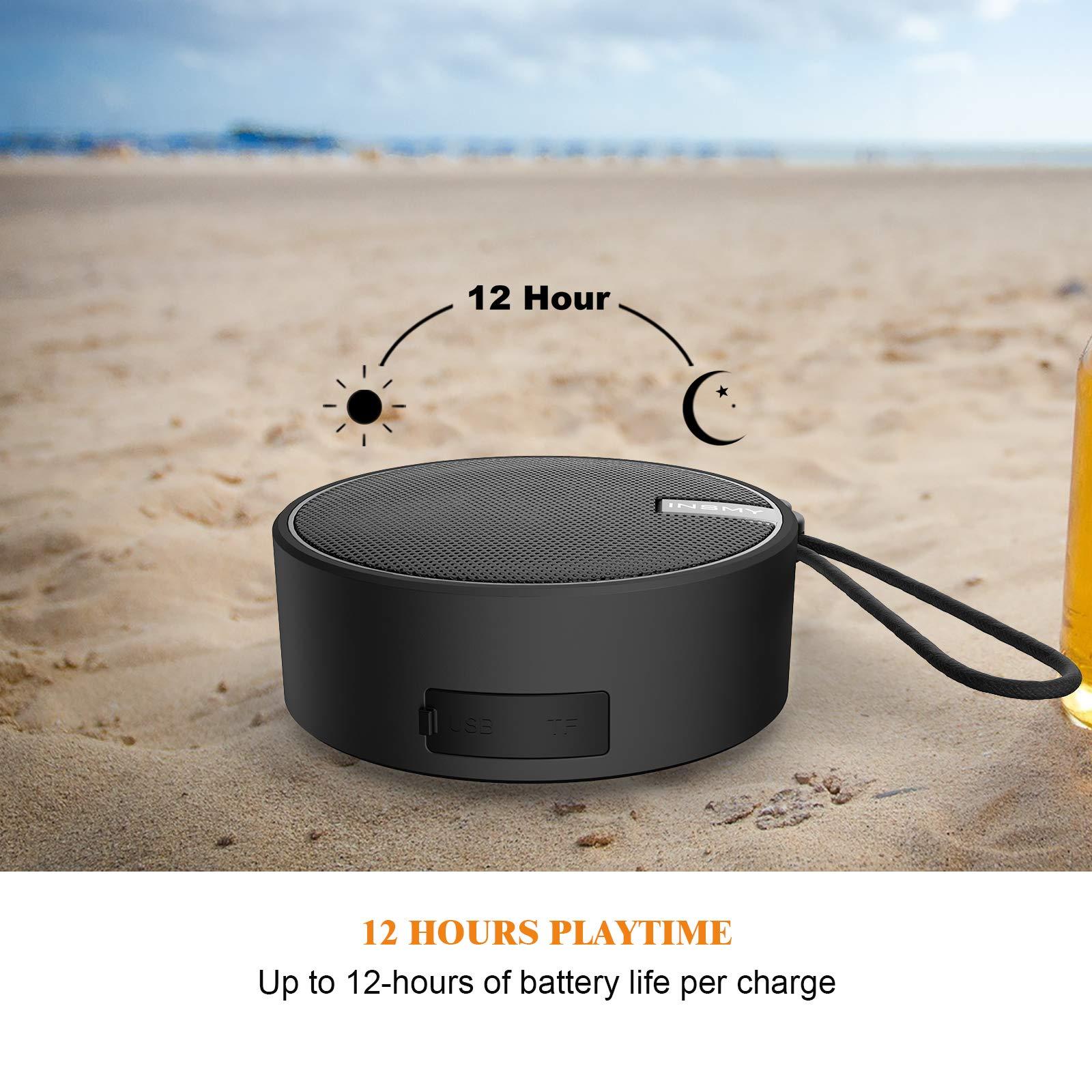 INSMY INSMY C12 IPX7 Waterproof Shower Bluetooth Speaker, Portable Small Speaker, Speakers Bluetooth Wireless Loud Clear Sound Support TF Card Suction Cup for Kayak Canoe Beach Gift (Black)