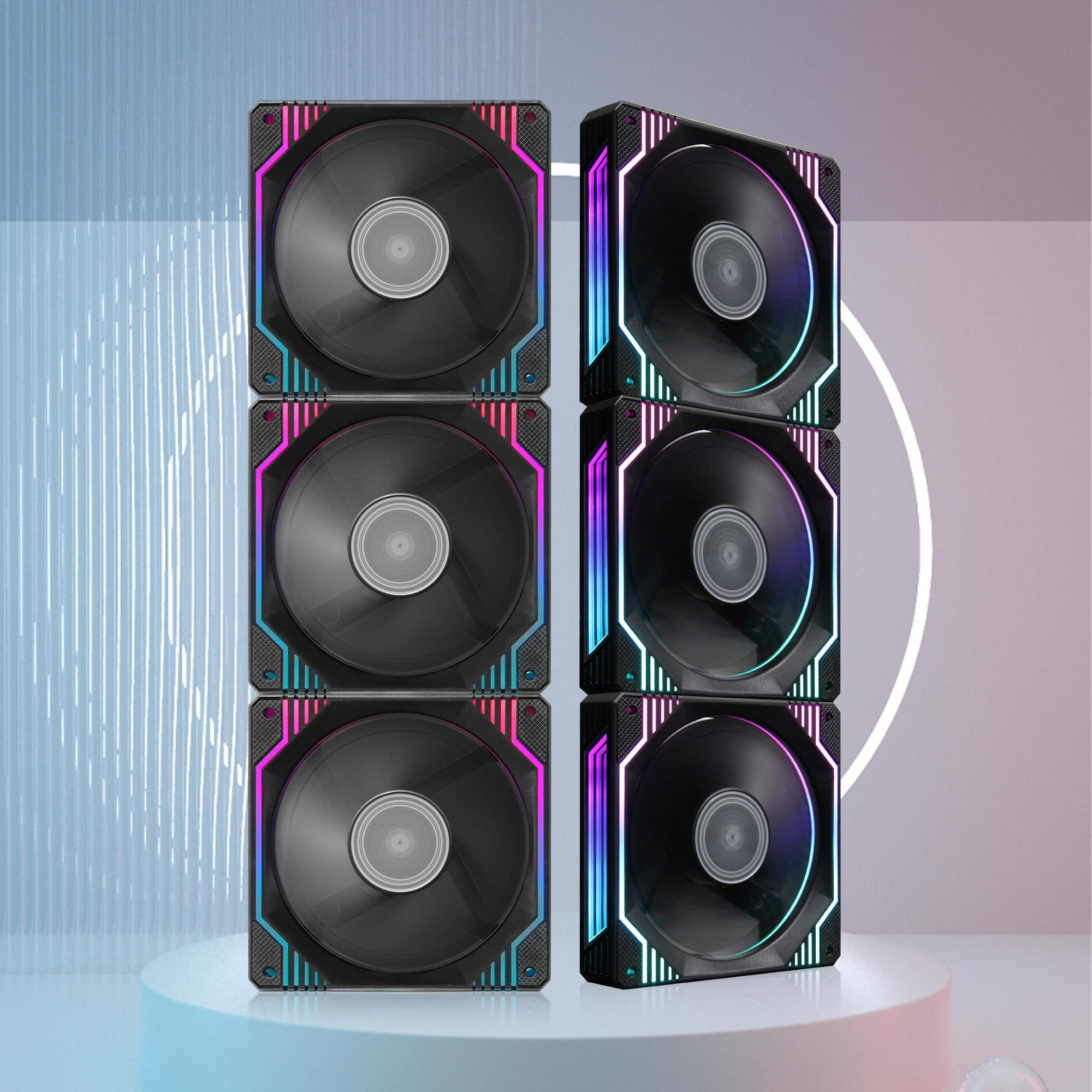 PANO-MOUNTS PANO-MOUNTS 120mm Infinity Mirror RGB Computer Fans 12V 6Pin Gaming PC LED CPU Case Cooler Chassis Quiet Fans with Adjustable Color Controlled by Remote 3-Pack Black