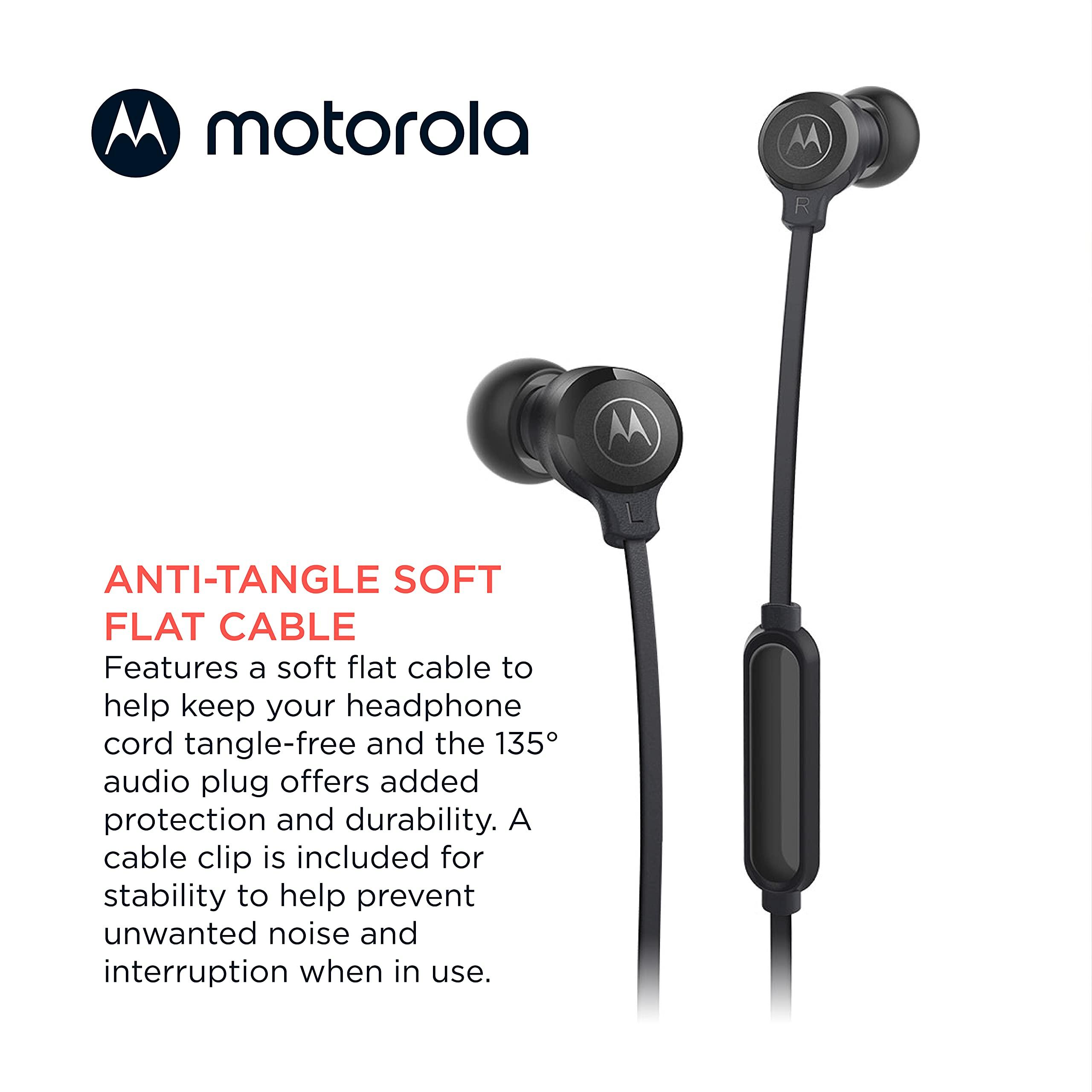 Motorola Sound Motorola Earbuds 3-S Wired Earbuds with Microphone - Corded in-Ear Headphones, Comfortable Lightweight Silicone Ear Buds, Non-Tangle Flat Cable, 9.4mm Drivers Clear Bass Sound - Black