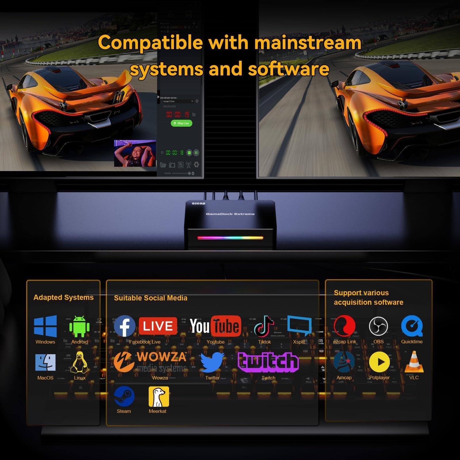 ezcap Ezcap360 Game Capture Card, HDMI to USB 3.0, 4K 60FPS and 1080p 240FPS Video Recording Device, Compatible with Windows, Mac, and Linux, Ideal for Streaming, Gaming, and Video Conferencing