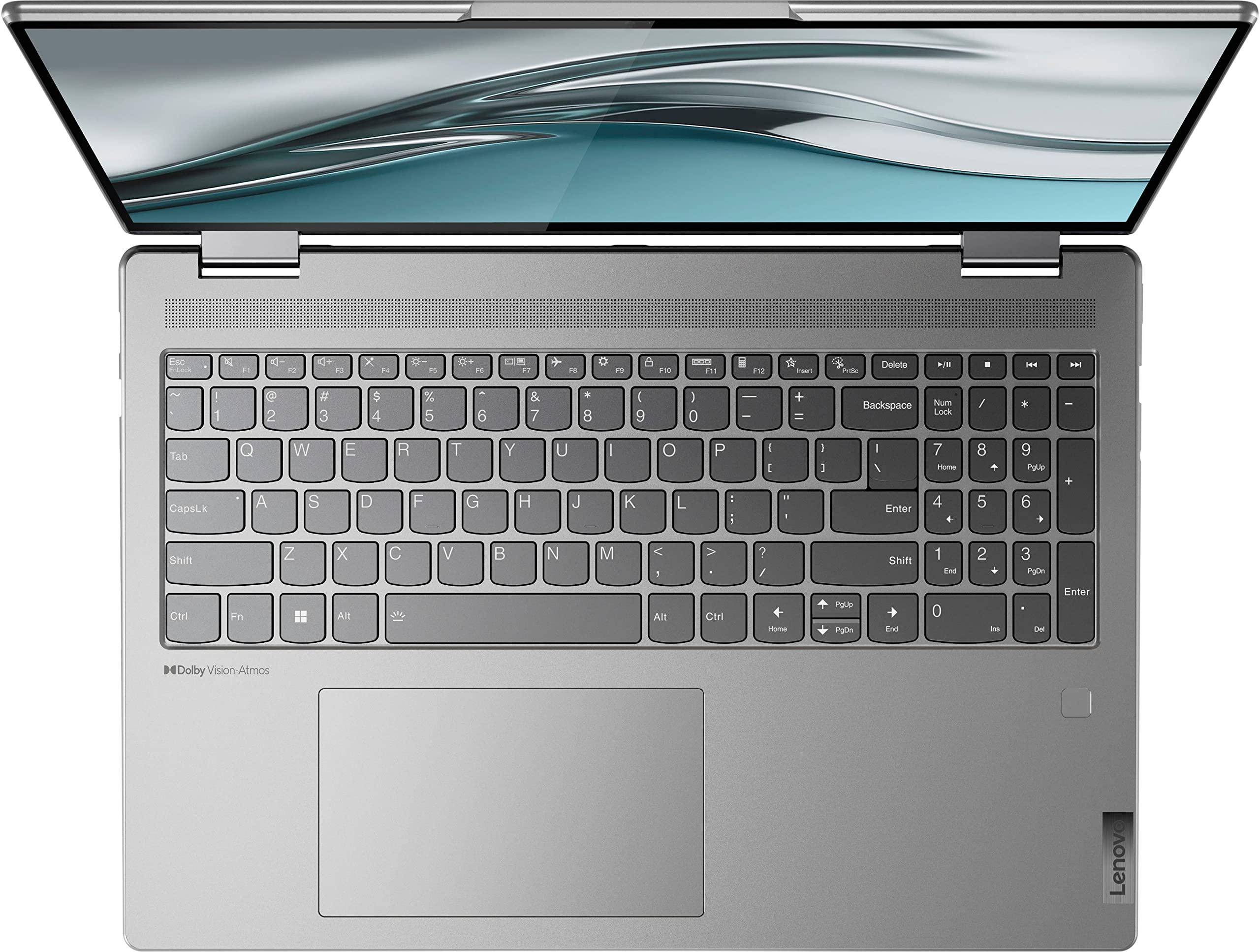 Lenovo Lenovo ENOVO Yoga 7i 2-in-1 Laptop 16'' 2.5K Touchscreen12th Core i7-1260P Iris Xe Graphics 16GB RAM 512GB SSD WI-FI 6E Thunderbolt 4 Backlit KB w/ FP Windows 11 RATZK 32GB USB, Arctic Grey, (82QG)