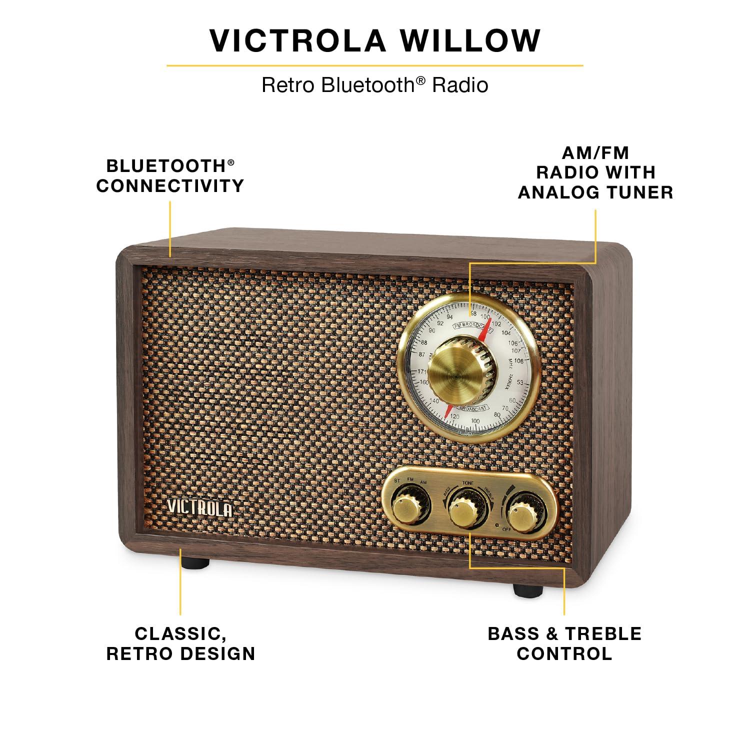Victrola Victrola Retro Wood Bluetooth Radio with Built-in Speakers, Elegant & Vintage Design, Rotary AM/FM Tuning Dial, Wireless Streaming, Espresso