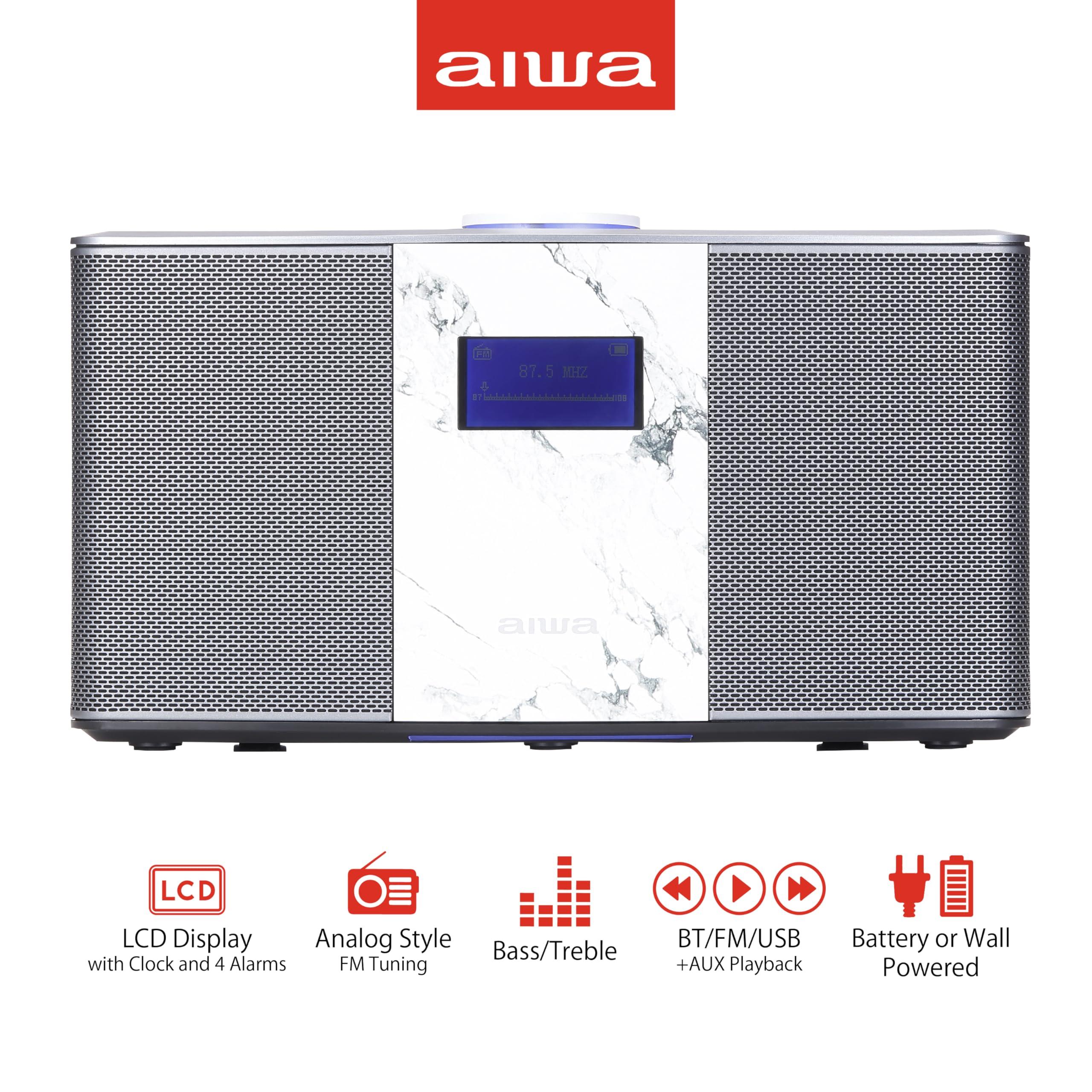Aiwa Aiwa Exos 5 Wireless Speaker - Unleash Powerful Sound and Versatile Connectivity On-The-Go Experience Bluetooth Freedom, FM Radio, Clock, 20W RMS, LCD Display, and Alarm Clock Functionality