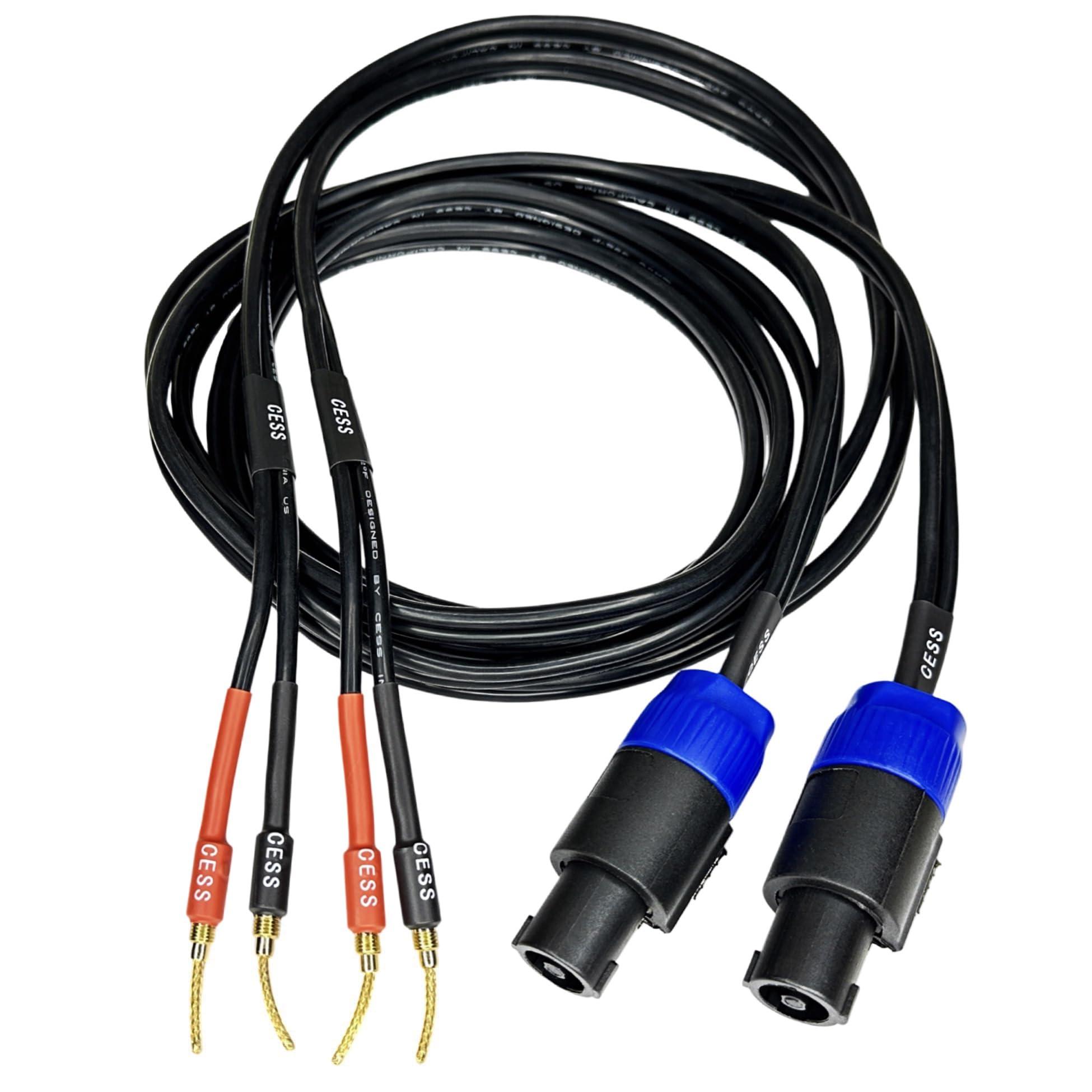 CNCESS CESS-276-6f Braided-Type Pin Banana Plug to Speakon Speaker Cable, Secure Contact with Spring Clips, Super Soft Silicone 12 Gauge Wires (6 Feet)