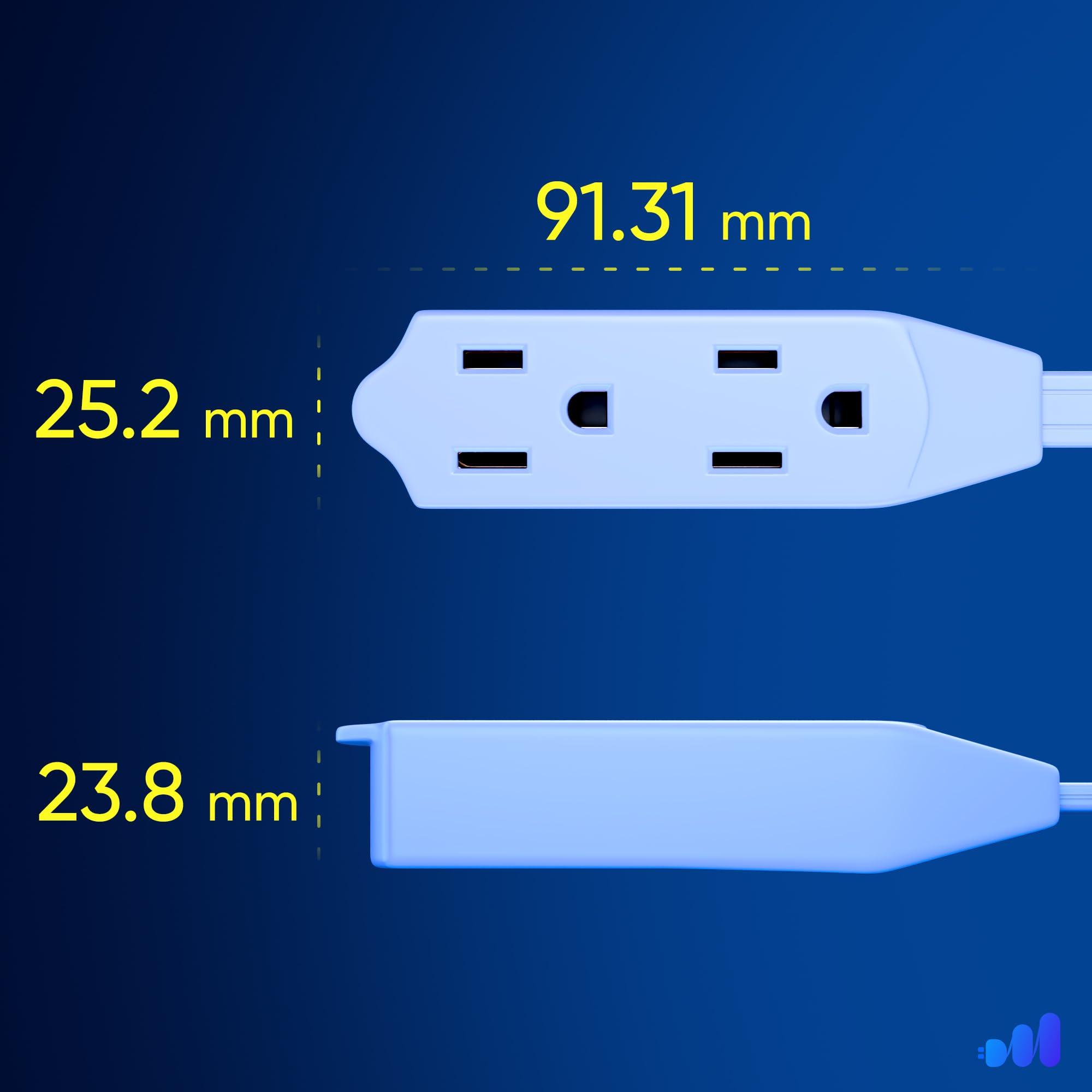 Maximm Maximm Cable 10 Ft 360° Rotating Flat Plug Extension Cord / Wire, 16 AWG Multi 3 Outlet Extension Wire, 3 Prong Grounded Wire - White - UL Certified