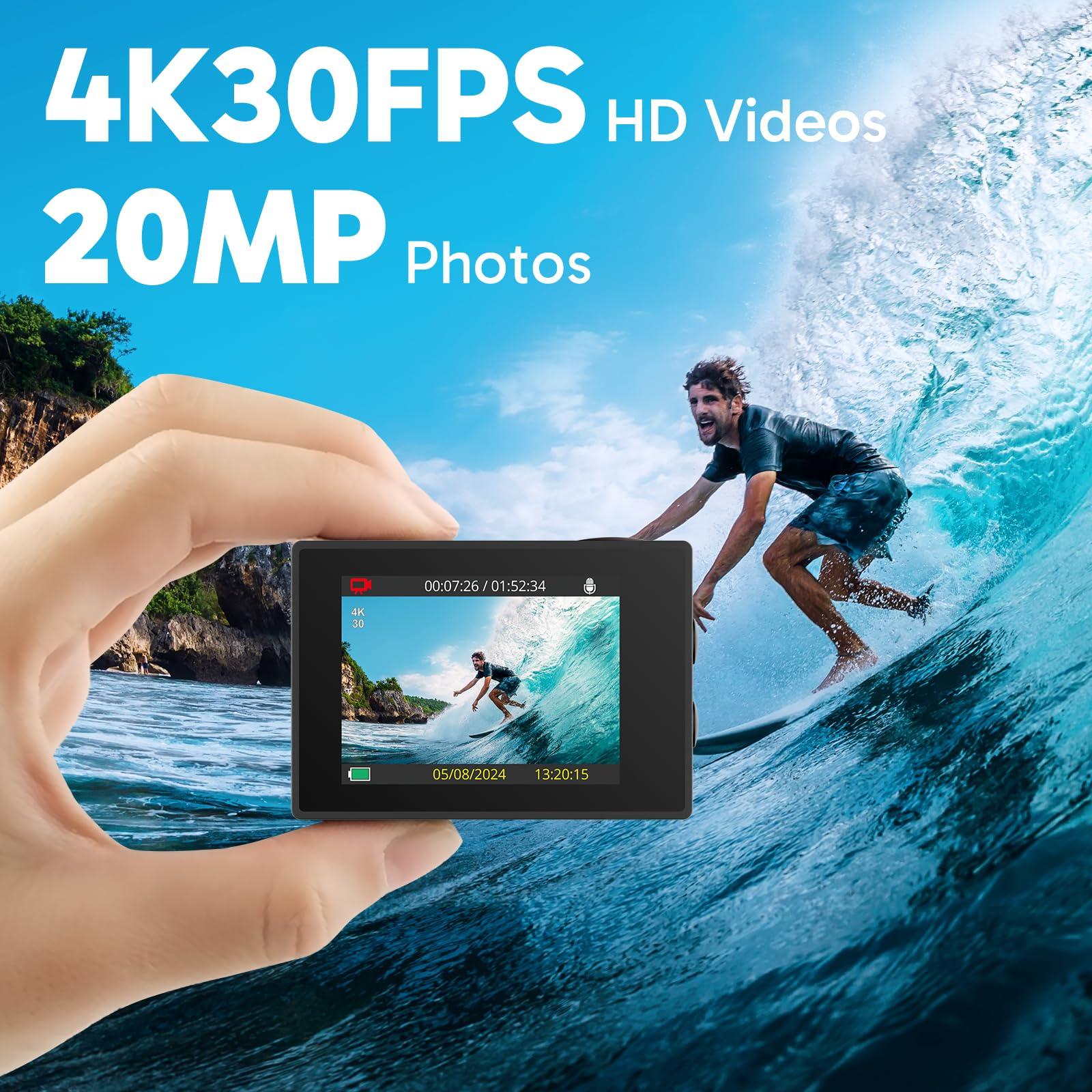 AKASO AKASO EK7000 4K30fps Action Camera - 131ft Waterproof Camera with EIS 4X Zoom Remote Control Ultra HD 20MP Underwater Camera with Accessories Kit