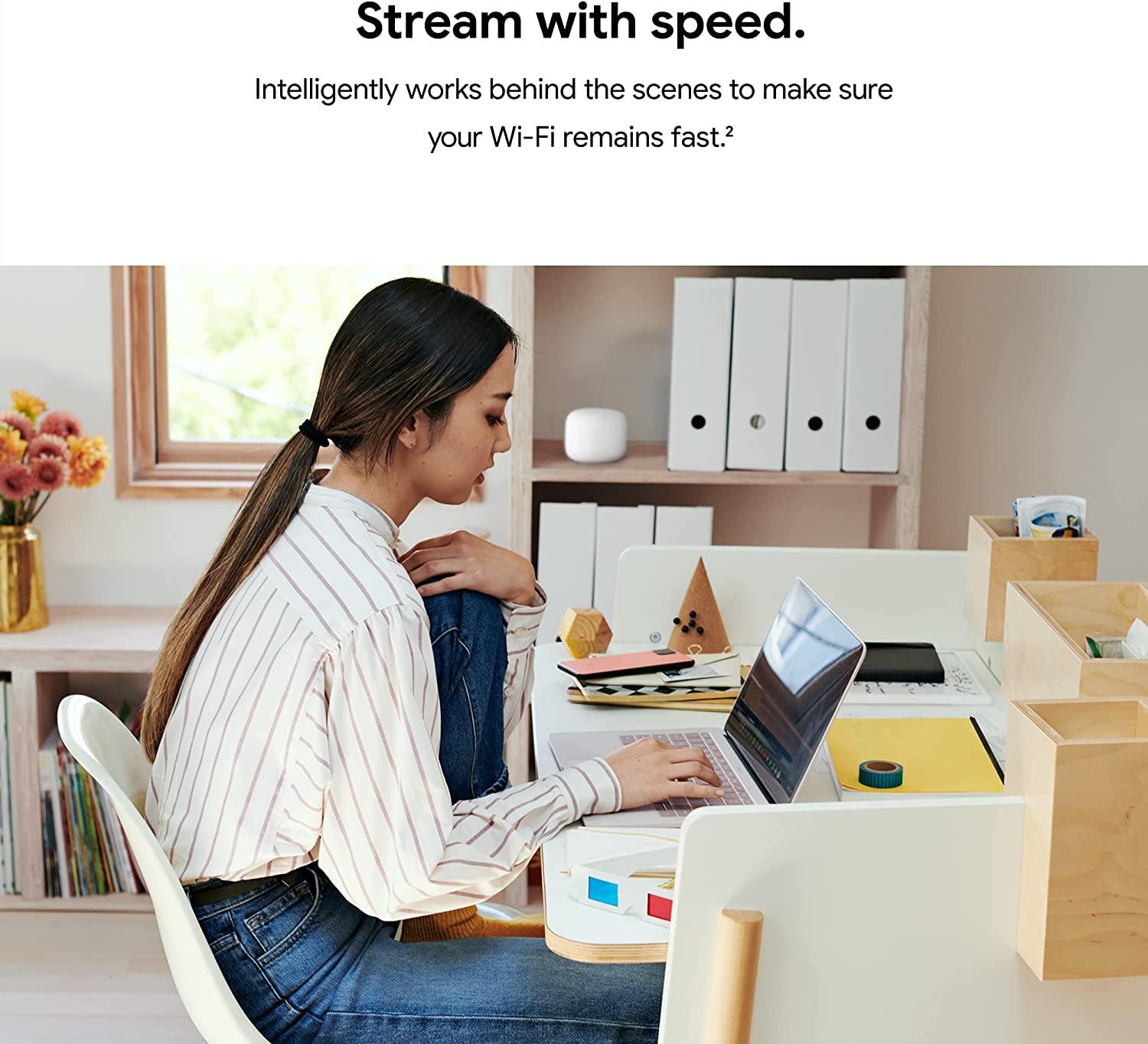 Google Nest WiFi Router and 2 Points - WiFi Extender with Smart Speaker - Works with Google WiFi (3 Pack) White