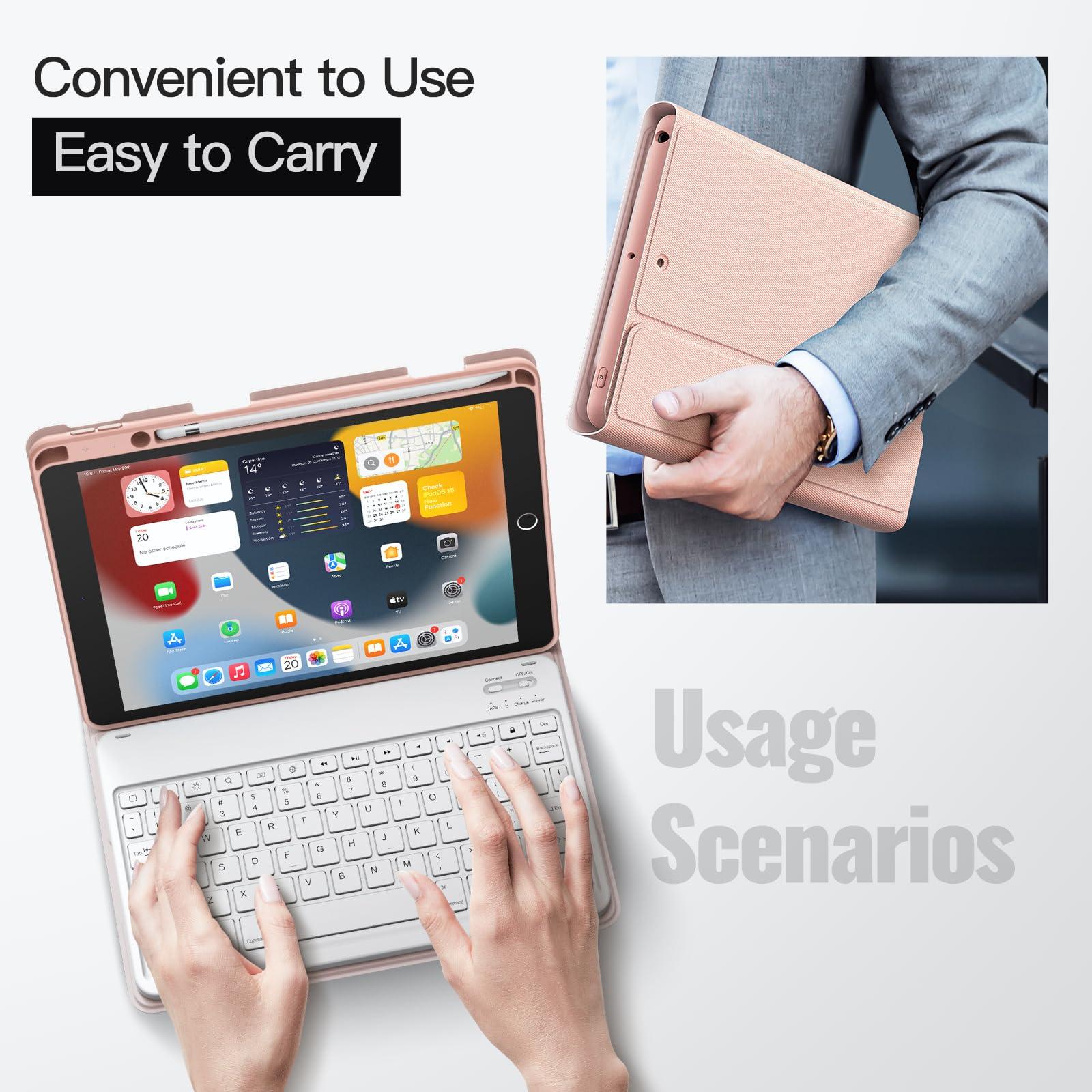 JETech JETech Keyboard Case for iPad 10.2-Inch (2021/2020/2019 Model, 9th/8th/7th Generation) with Pencil Holder, Magnetic Detachable Bluetooth Wireless Keyboard, Soft TPU Back Stand Cover (Rose Gold)