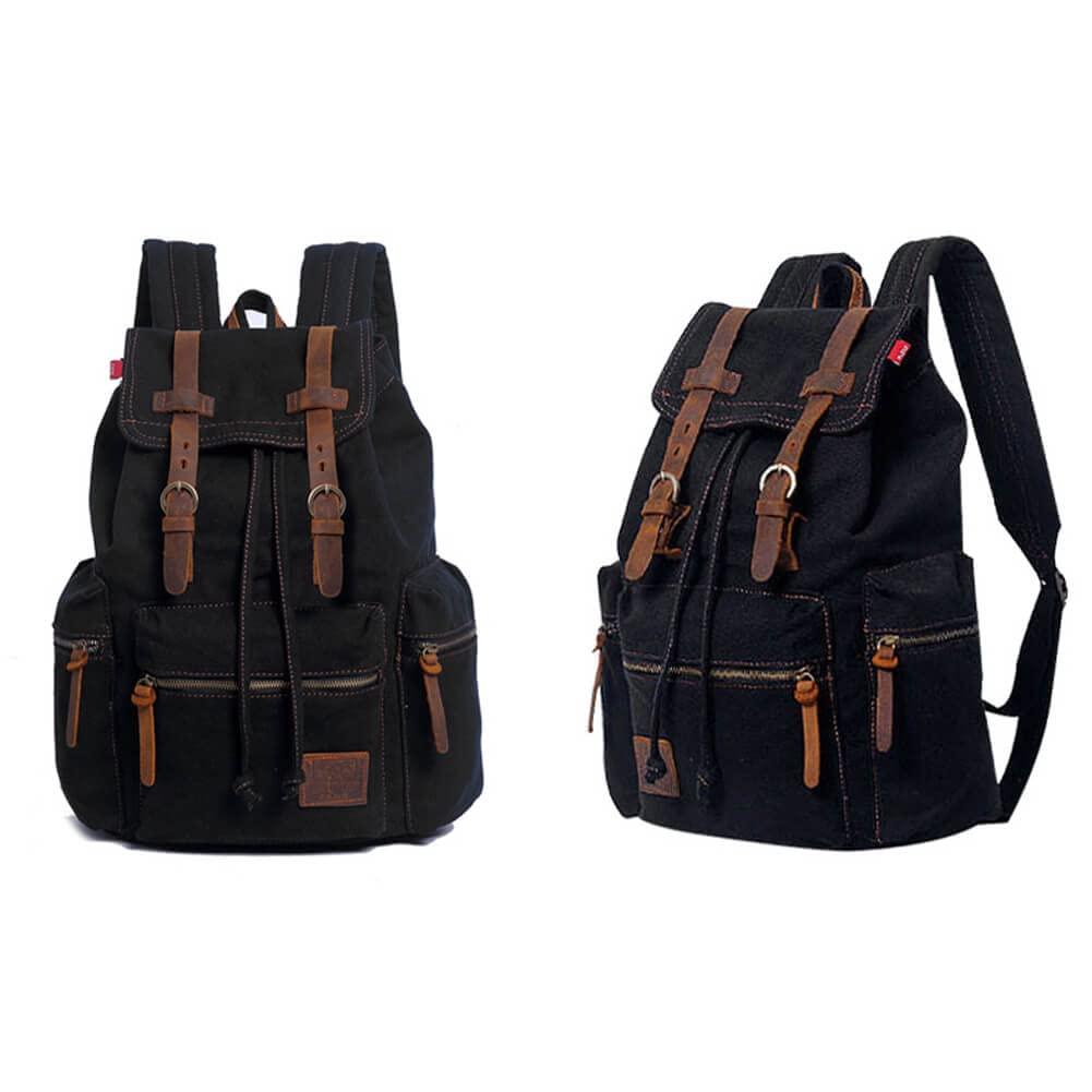 VanBasic Canvas Backpack Unisex Vintage Casual Rucksack 17 inch Laptop Daypacks Schoolbag College Bookbag Hiking Camping Travel Bag Black