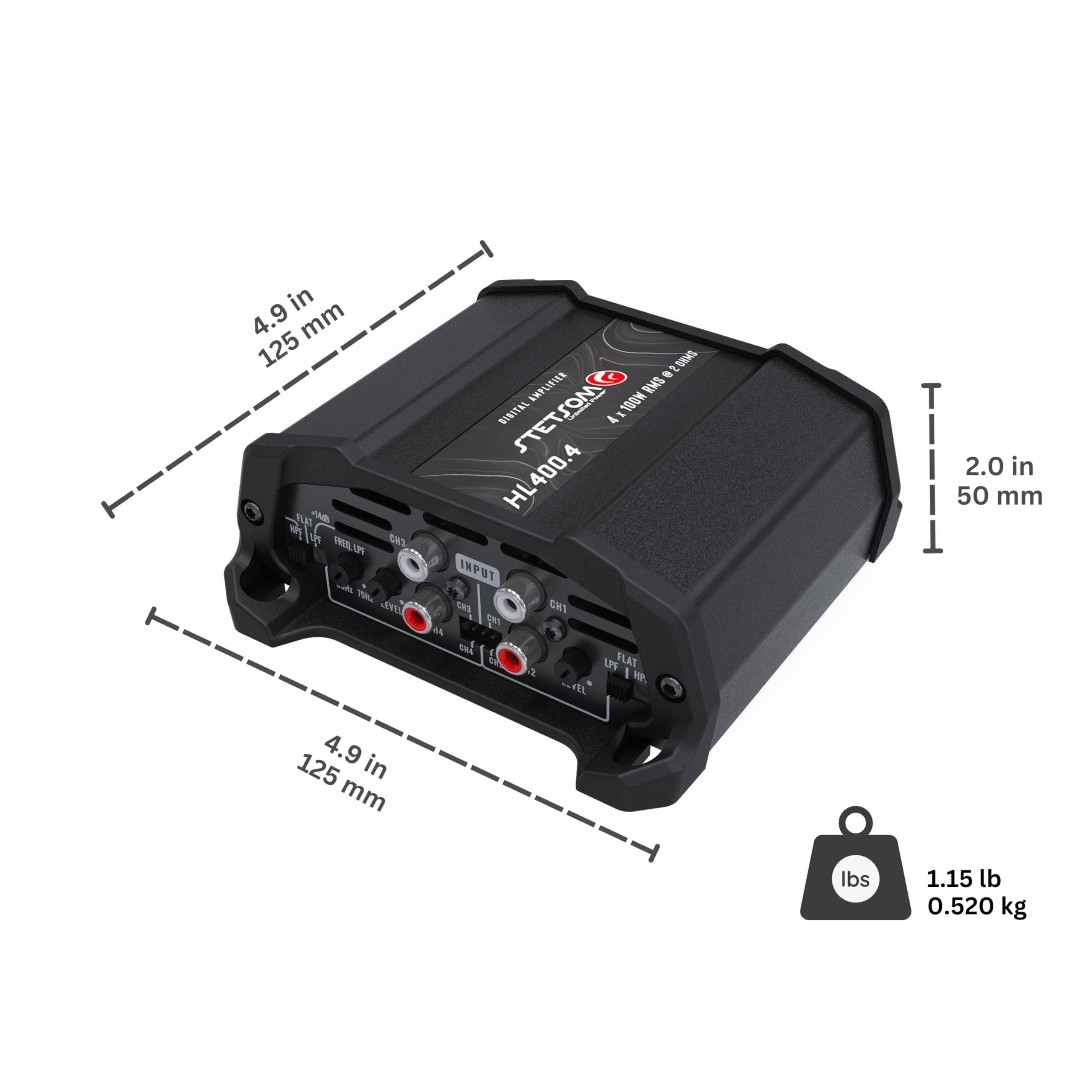 Stetsom Stetsom HL 400x4 2 Ohms - Compact Digital 4 Channel Amplifier, 400W RMS 400x4, Full Range, High Input, Bass Boost Gain + 14db (Variable Adjustment 30-75hz), Multichannel, Digital Sound, Crossover