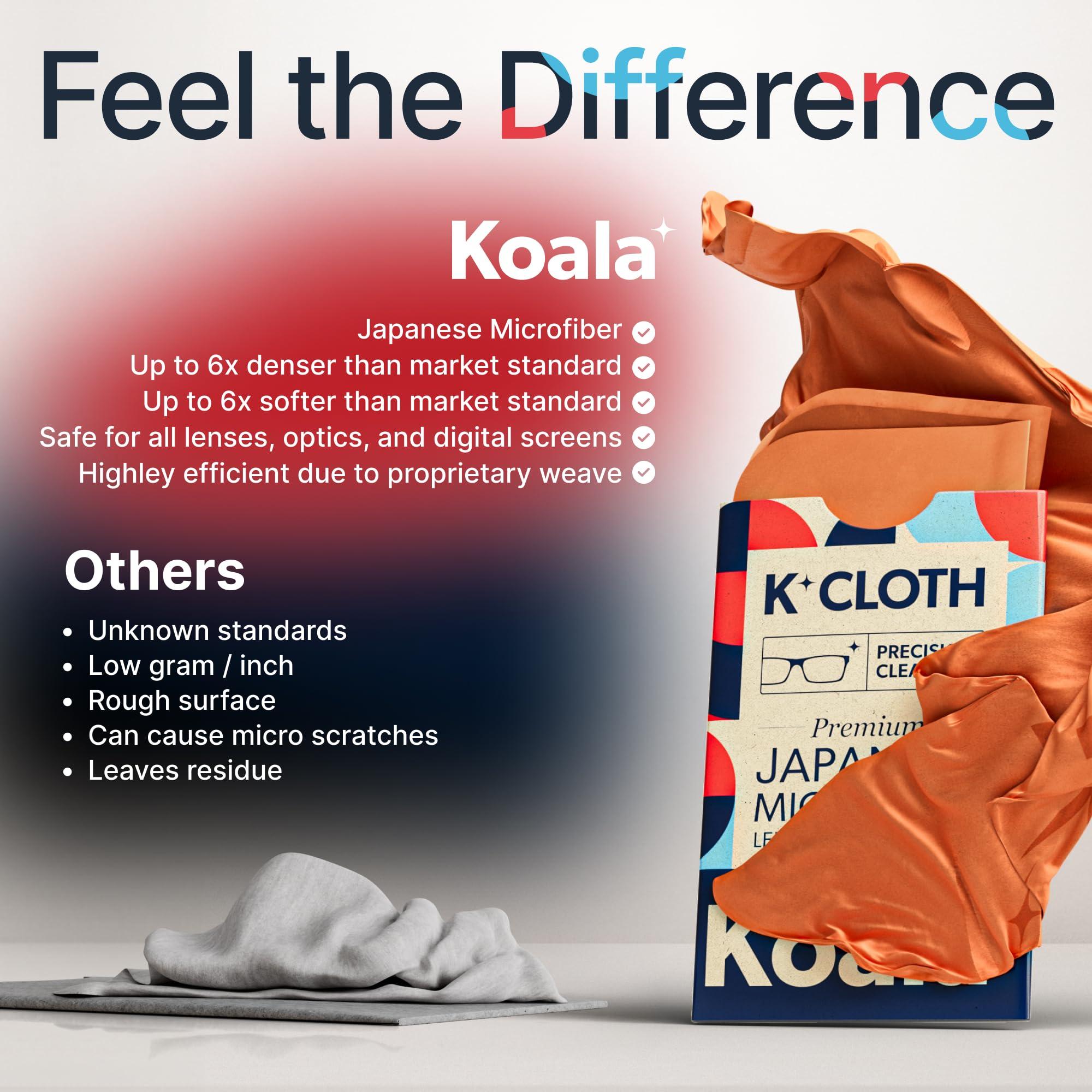 Koala Lifestyle Koala Lens Cleaning Cloth | Japanese Microfiber | Glasses Cleaning Cloths | Eyeglass Lens Cleaner | Eyeglasses, Camera Lens, VR/AR Headset, and Screen Cleaning | Pink & Orange (Pack of 2)