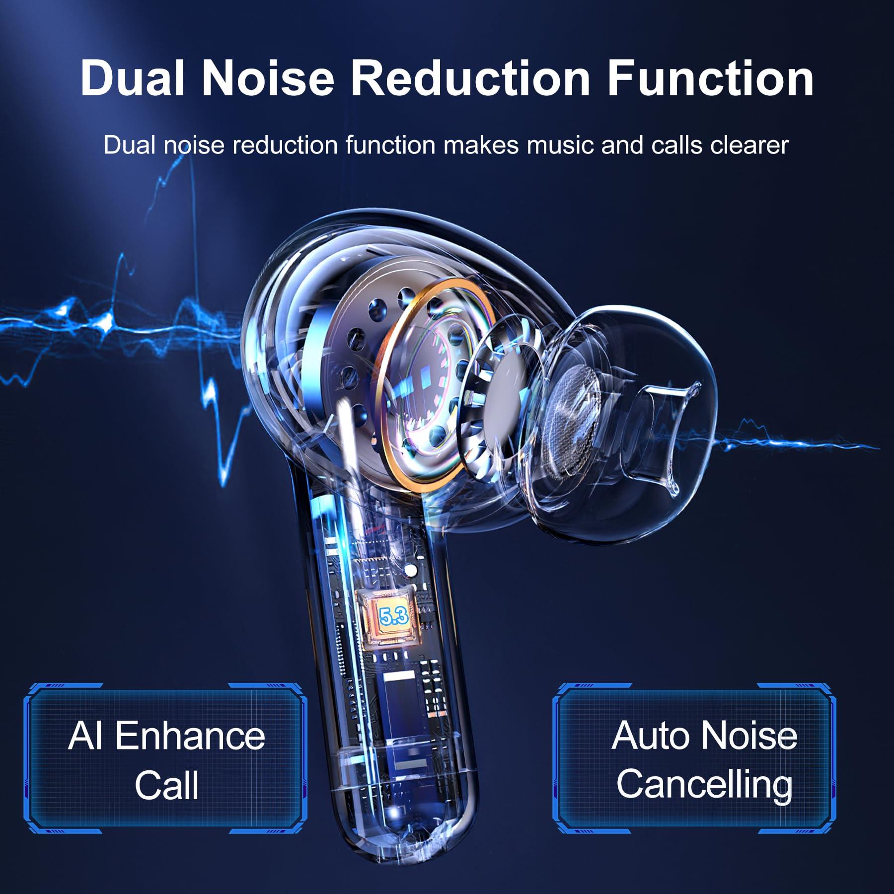 Blackview Blackview Wireless Noise Canceling Earbuds in Ear Headphones Wireless Bluetooth 5.3, Ear Buds Built-in Mic Sports Earbuds IPX7 Waterproof,56H Playtime LED Power Display for Android/iOS Phone