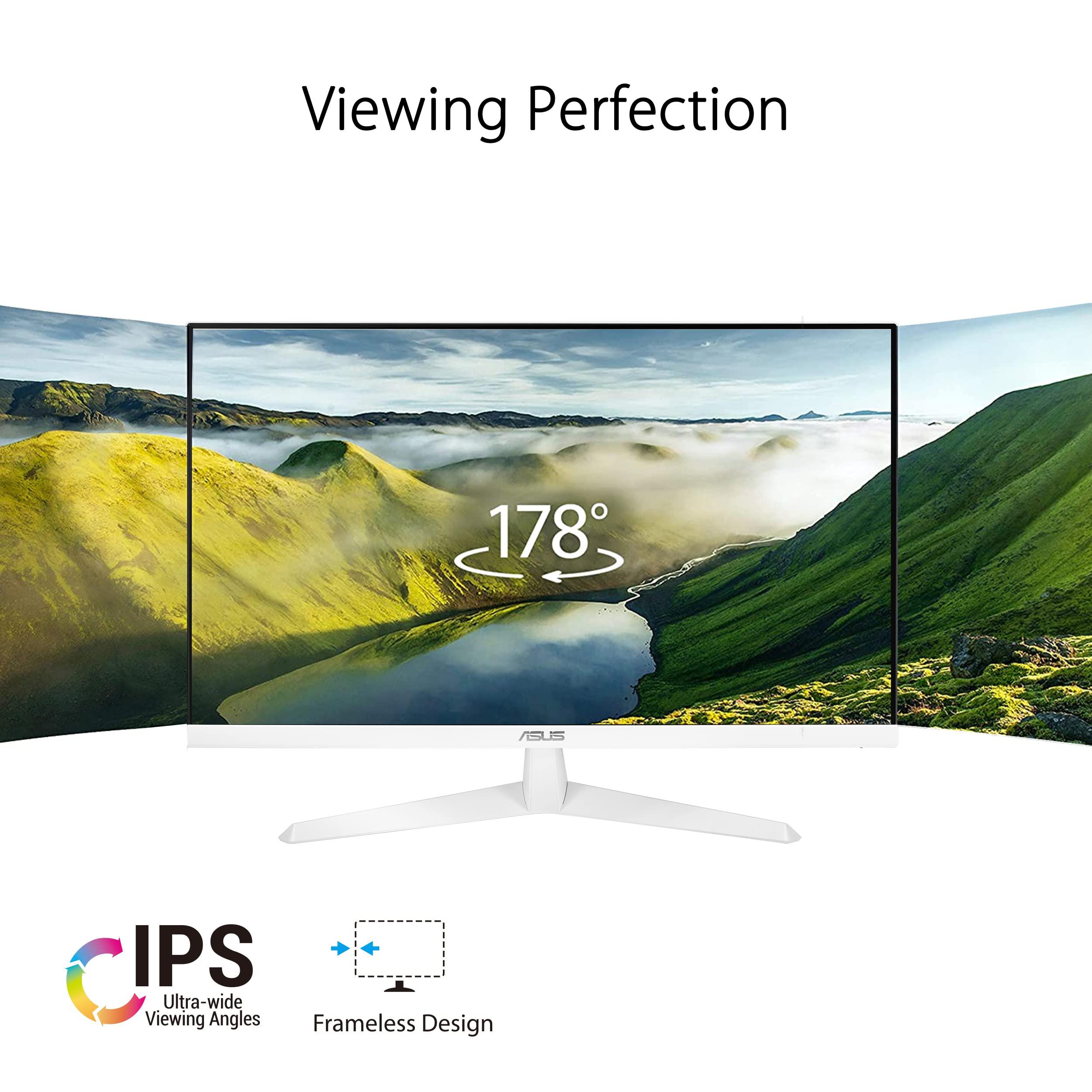 ASUS ASUS VY279HE-W 27 1080P Monitor - White, Full HD, 75Hz, IPS, Adaptive-Sync/FreeSync, Eye Care Plus, Color Augmentation, Rest Reminder, HDMI, VGA, Frameless, VESA Wall Mountable