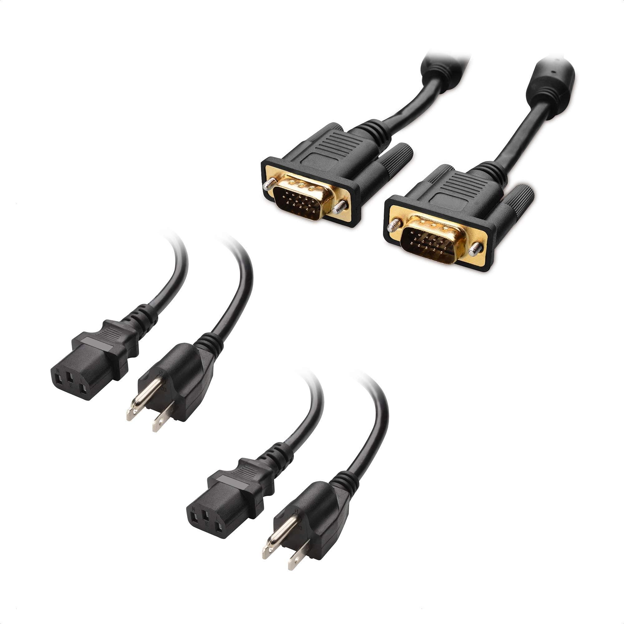 Cable Matters Cable Matters 1-Pack VGA to VGA Cable with Ferrites (SVGA Cable) 10 Feet & 2-Pack 16 AWG Heavy Duty 3 Prong Computer Monitor Power Cord (NEMA 5-15P to IEC C13)