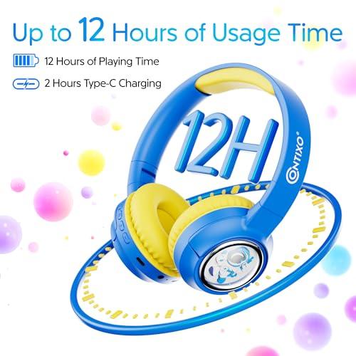 Contixo Contixo - Kids Bluetooth Headphones - Wireless & Wired Over-Ear - 85/94dB Volume Limiting - LED Lights, Foldable, Adjustable Headband, Mic - Lightweight Noise-Limiting Design for Boys & Girls - Blue