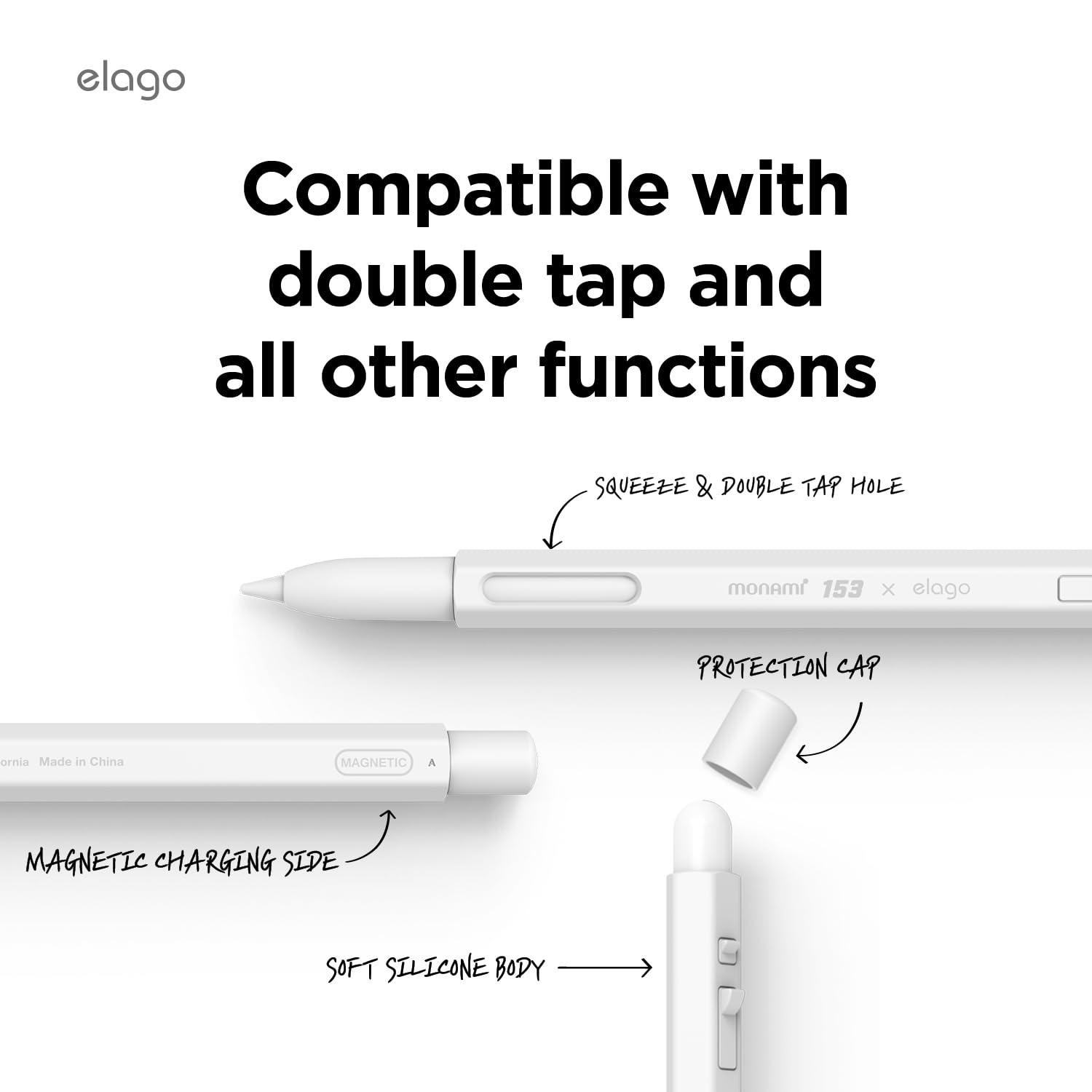 elago elago x MONAMI Compatible with Apple Pencil Pro Case & Apple Pencil 2nd Generation Case, Compatible with Magnetic Charging, Double Tap, Squeeze (Must Read Installation Instructions) (Pale White)