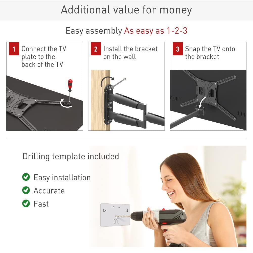 Barkan Barkan 26" / 66cm Long TV Wall Mount, 13-83 inch Full Motion Articulating - 4 Movement Premium Flat/Curved Screen Bracket, Holds up to 95lbs, Extremely Extendable, Fits LED OLED LCD