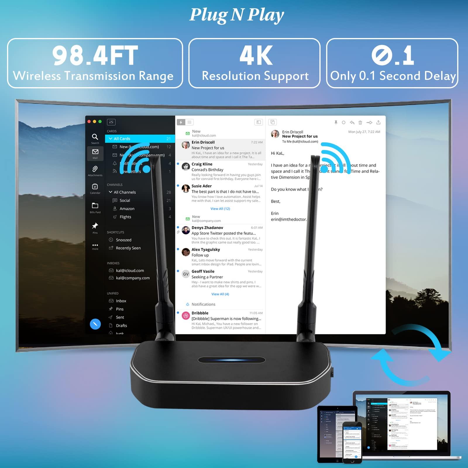 POFAN Wireless Hdmi Transmitter and Receiver 4k Kit.One Receiver and Two Transmitter Packages,Switch at Will,Matching Distance 50M VGA Dual Screen Casting Video Audio from PC/Laptop/TikTok to Monitor