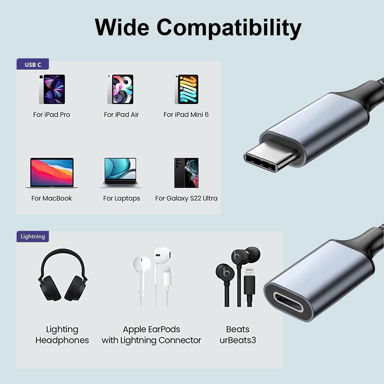 UWOXX USB C to Lightning Audio Adapter for iPhone 16 15 Pro Max, USB Type C Male to Lightning Female Headphones Cable Converter Fit with iPad Pro, Galaxy S23 S22, Pixel 7 6, MacBook (Can't Charge & Sync)