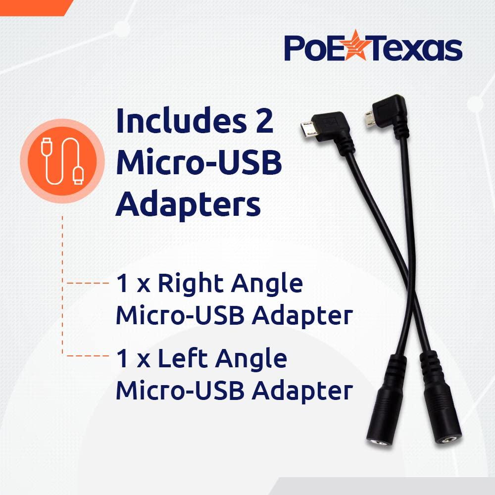 PoE Texas PoE Texas 802.3af Power Over Ethernet PoE Splitter + MicroUSB Connectors and PoE Injector - Single Port Power Over Ethernet Passive PoE Adapter