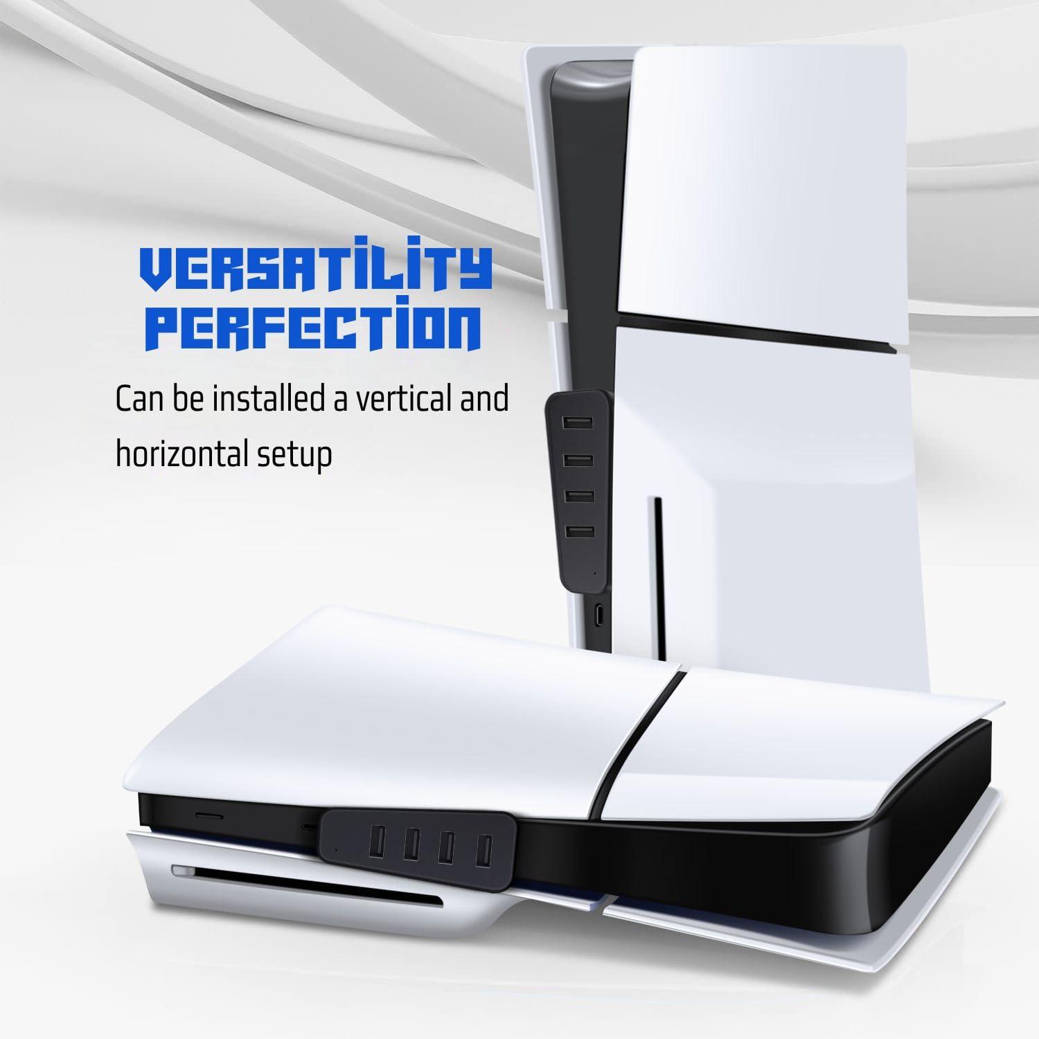 TNP Products TNP 4 Port USB Hub for PS5 Slim Edition - High-Speed USB 2.0 Port Extender Adapter Accessories Expansion Hub Connector Expander for PlayStation 5 Slim ONLY, Black