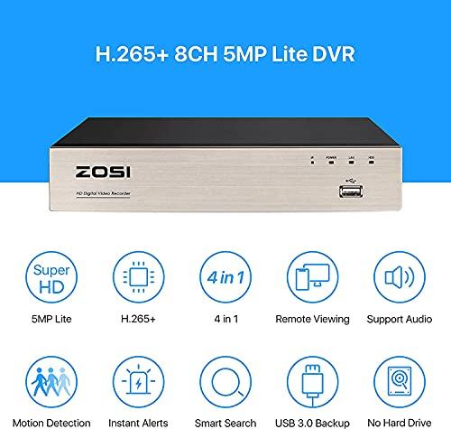 ZOSI ZOSI H.265+ 1080P Security Camera System,8CH 5MP-Lite CCTV DVR and 4pcs 1080P 1920TVL Wired Outdoor Indoor Surveillance Dome Camera with 80ft Night Vision (No HDD) (Renewed)