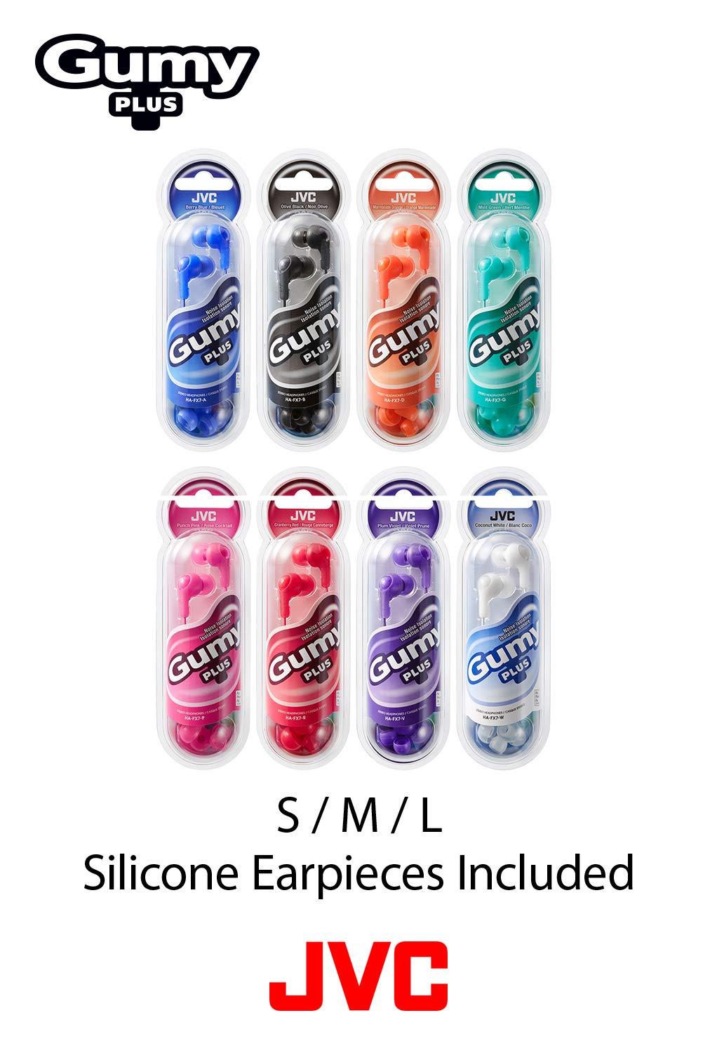 JVC JVC Gumy in Ear Earbud Headphones, Powerful Sound, Comfortable and Secure Fit, Silicone Ear Pieces S/M/L - HAFX7P Pink, 1 Count (Pack of 1)