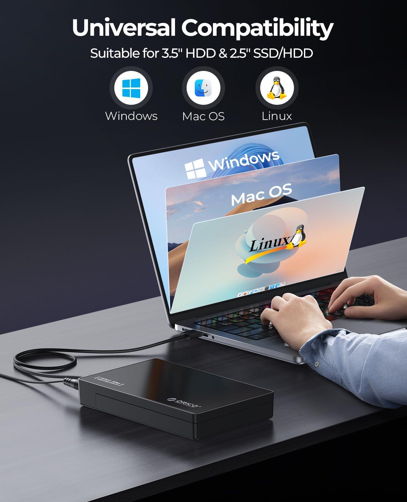 ORICO ORICO USB 3.0 External Hard Drive Enclosure for 3.5/2.5 Inch SATA Hard Drives/SSD Up to 20 TB, 3.5 Inch Hard Drive Case Protective Box