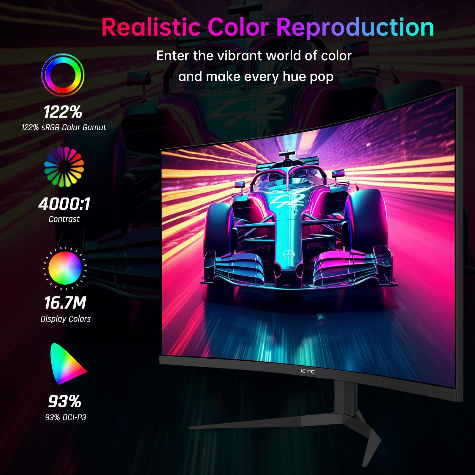 KTC KTC 32 Inch 240Hz Curved Gaming Monitor, 2K 1440P Computer PC Monitor with 1000R 1ms Frameless, Adaptive Sync,122% sRGB, HDMI, DisplayPort, Tilt Adjustable, H32S25E