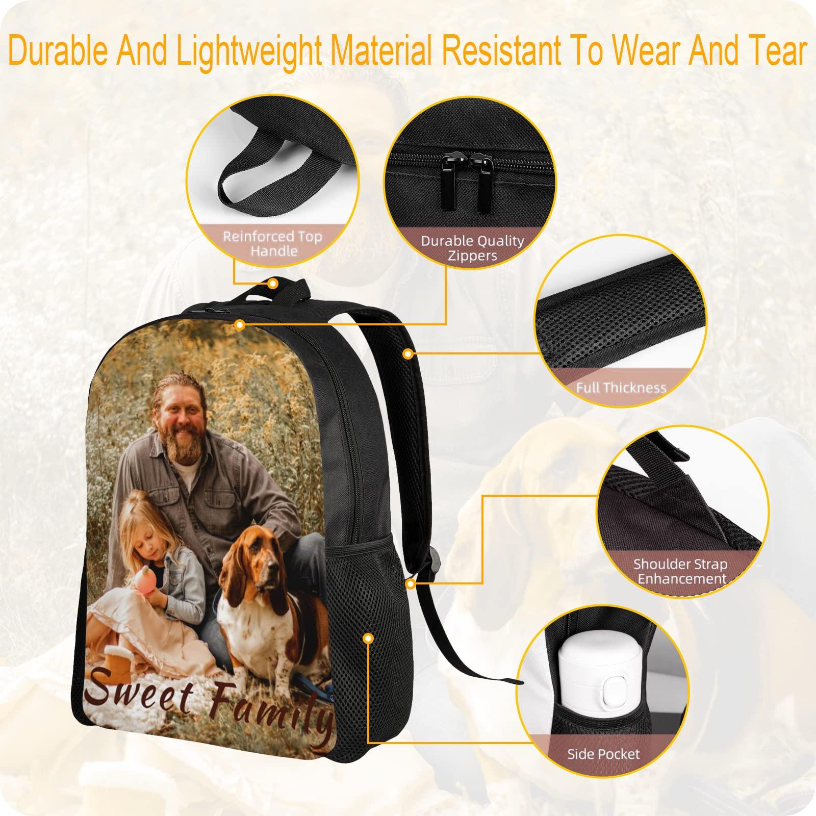 Boneker Boneker Custom Backpack Personalized Backpack with 1-9 Photo Customize Your Image Text Name Logo Waterproof Laptop Bag (1 Photo)